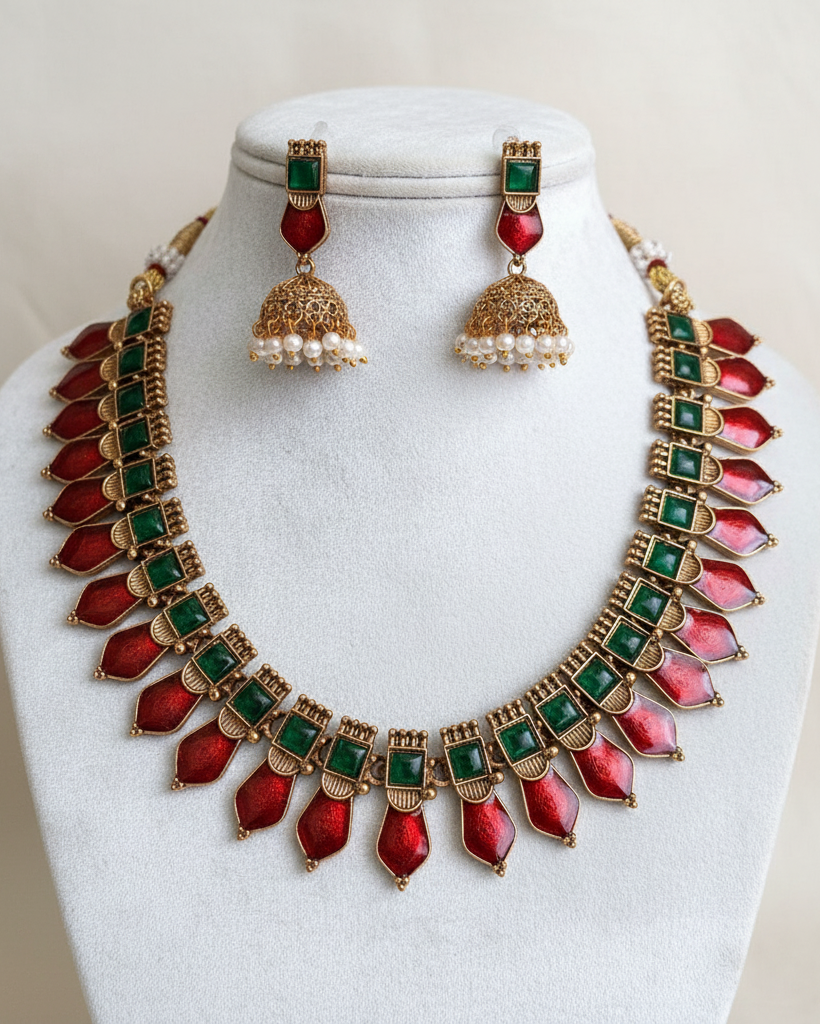 Green and Red Palakka Necklace Set