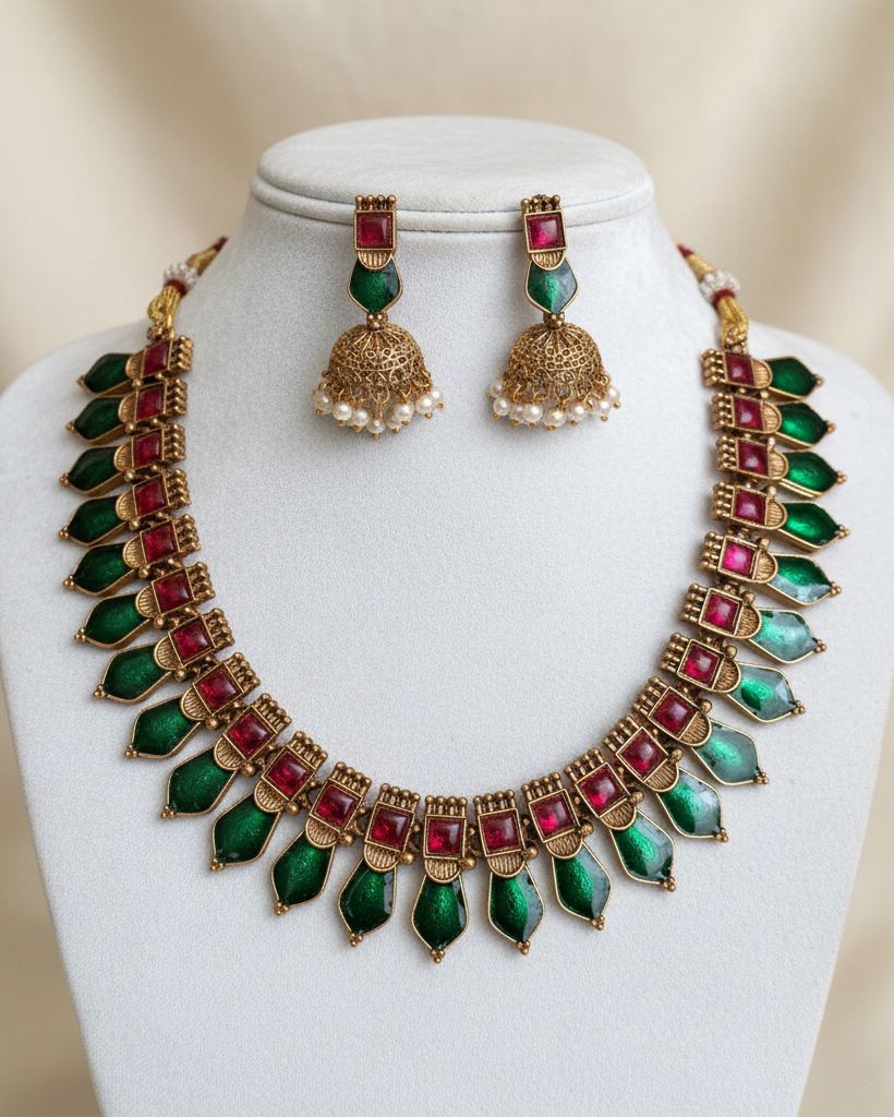 Green and Red Palakka Necklace Set
