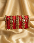 Radiant Crimson Flower & Kundan Silk-Thread Bangle Set (Please read description before placing an order)
