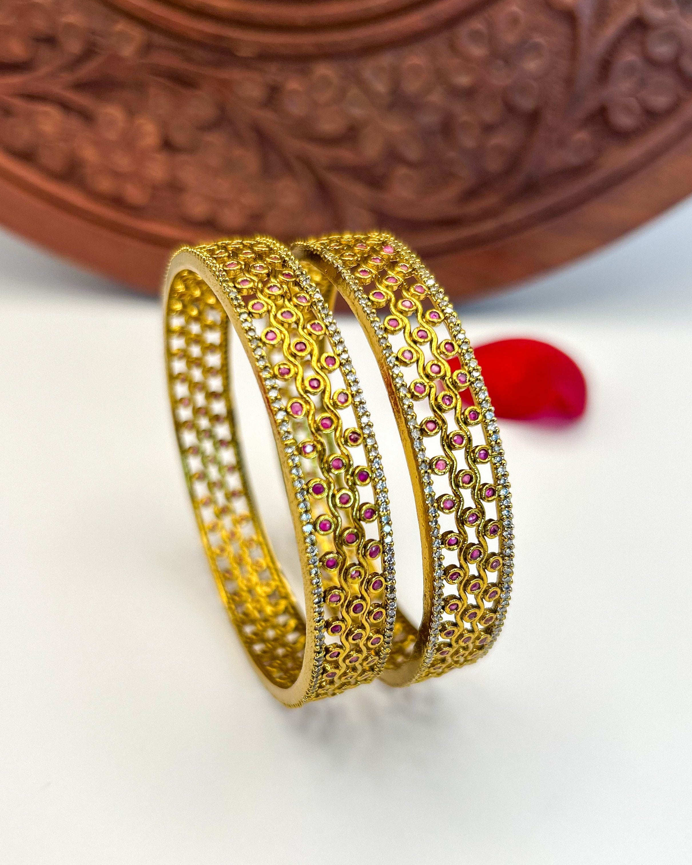 Filigree Gold Ruby Zircon bangles BG-002