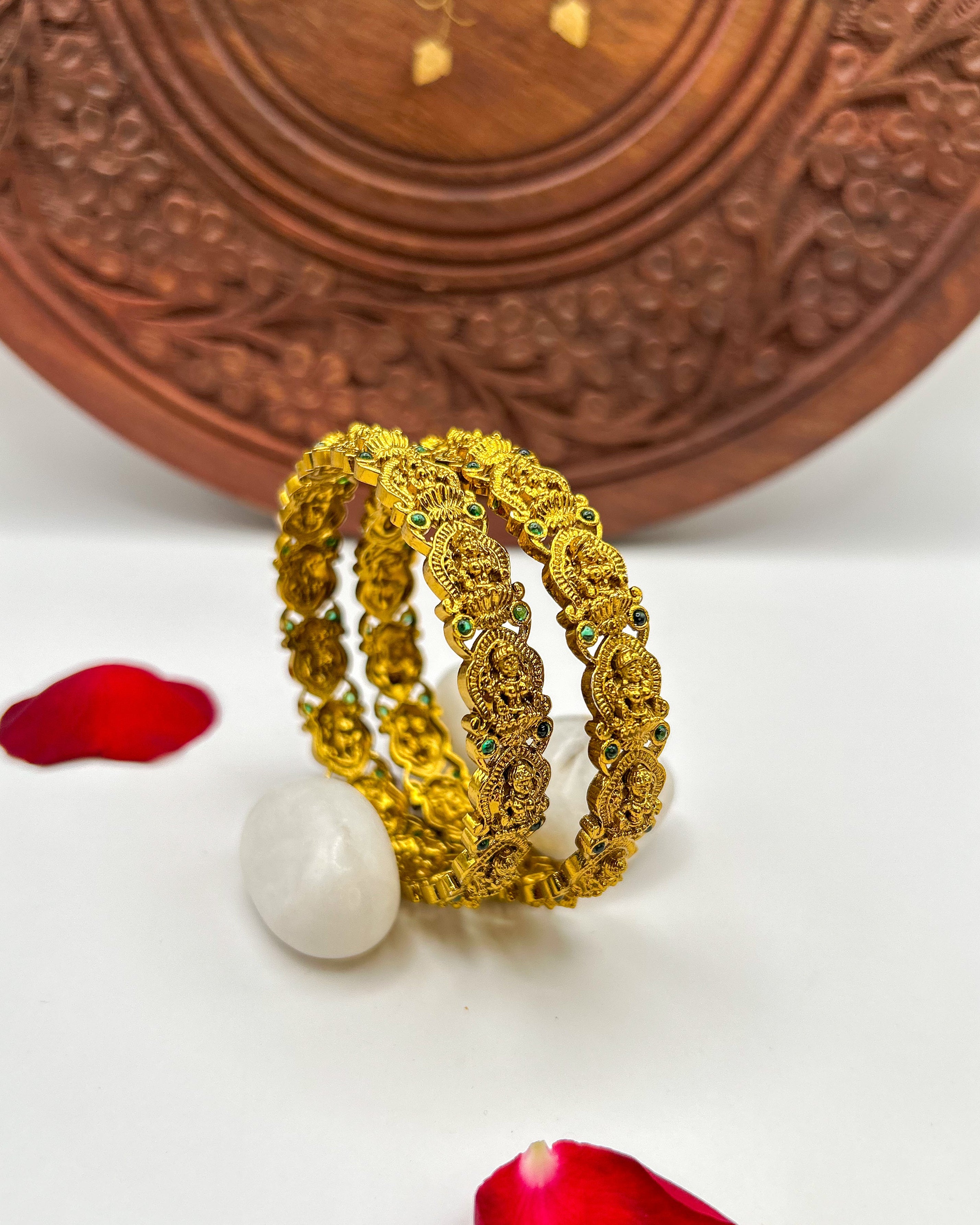 Lakshmi Motifs with green stones Bangles BG-013