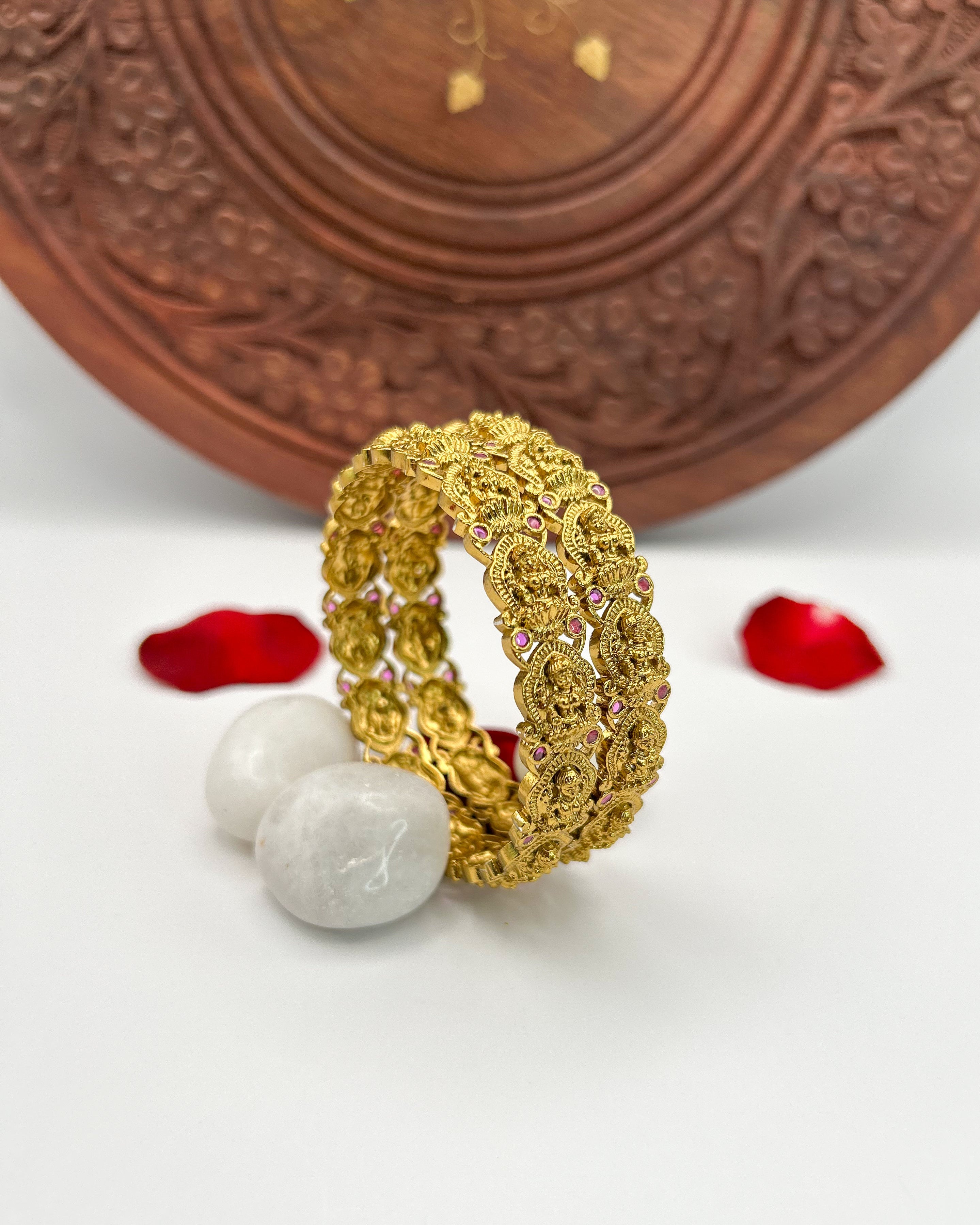 Lakshmi Motifs with red stones Bangles BG-014