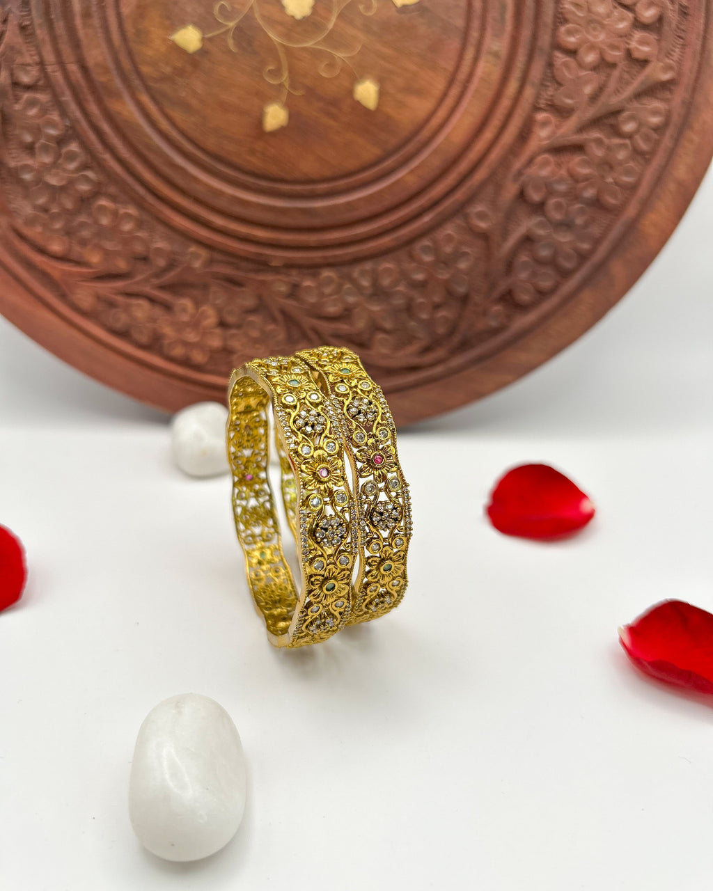 Floral antique stone bangles BG-006