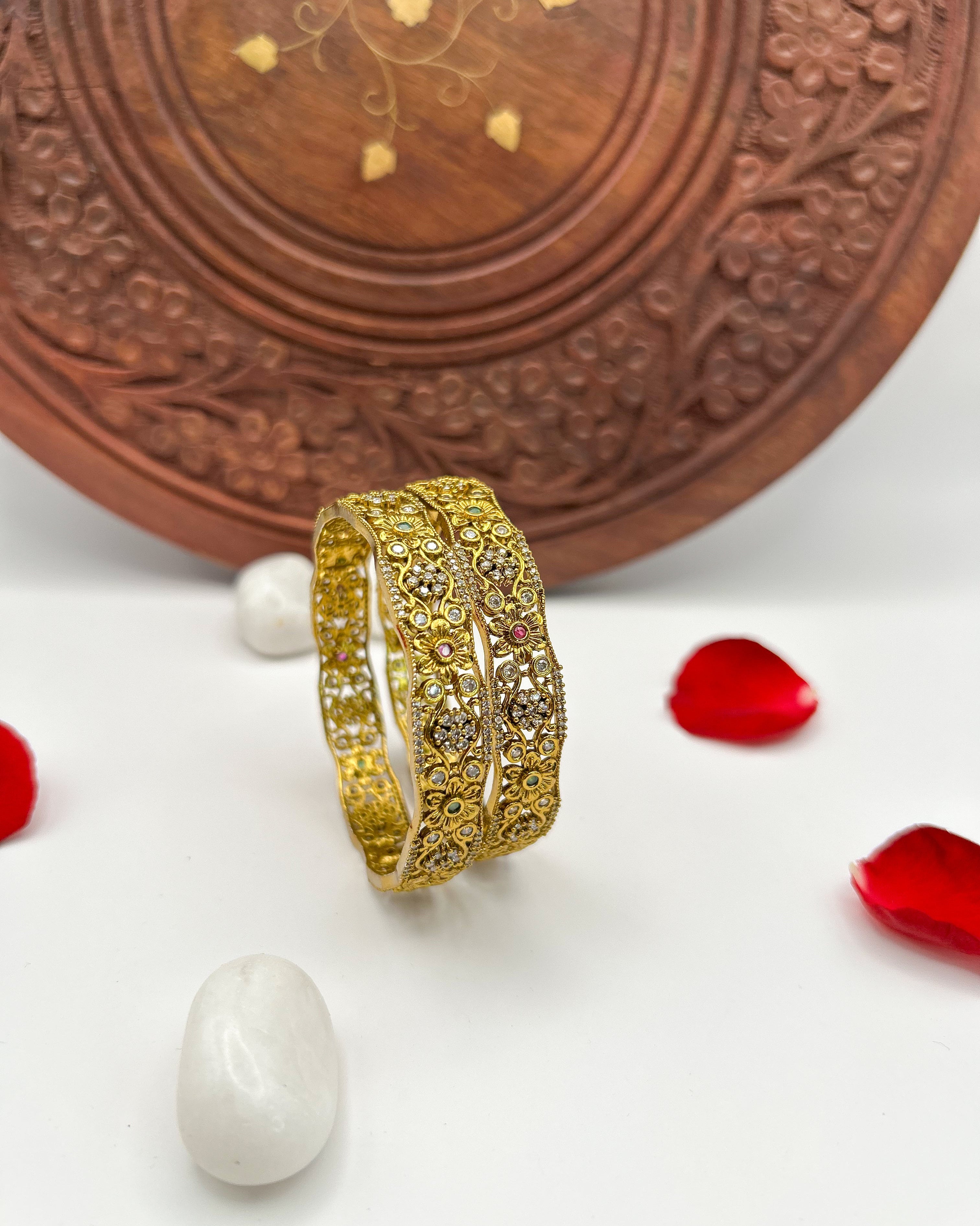 Floral antique stone bangles BG-006