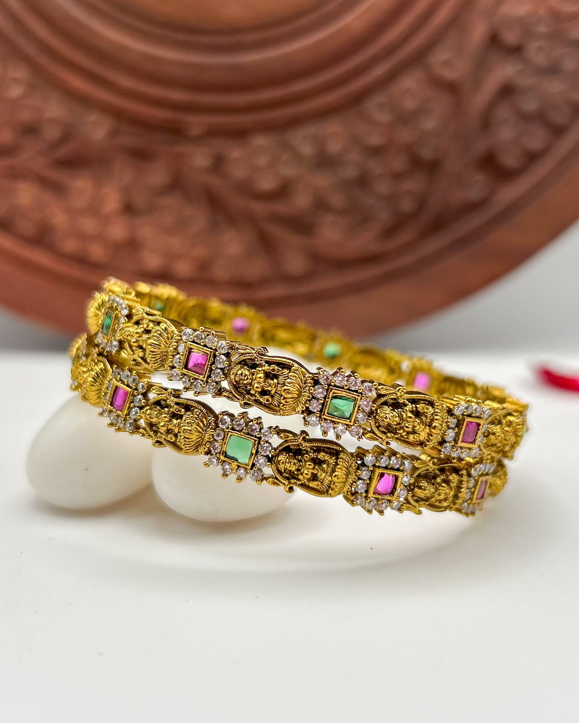 Lakshmi Red and green stone bangles BG-007