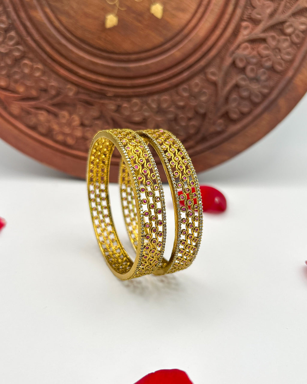 Filigree Gold Ruby Zircon bangles BG-002