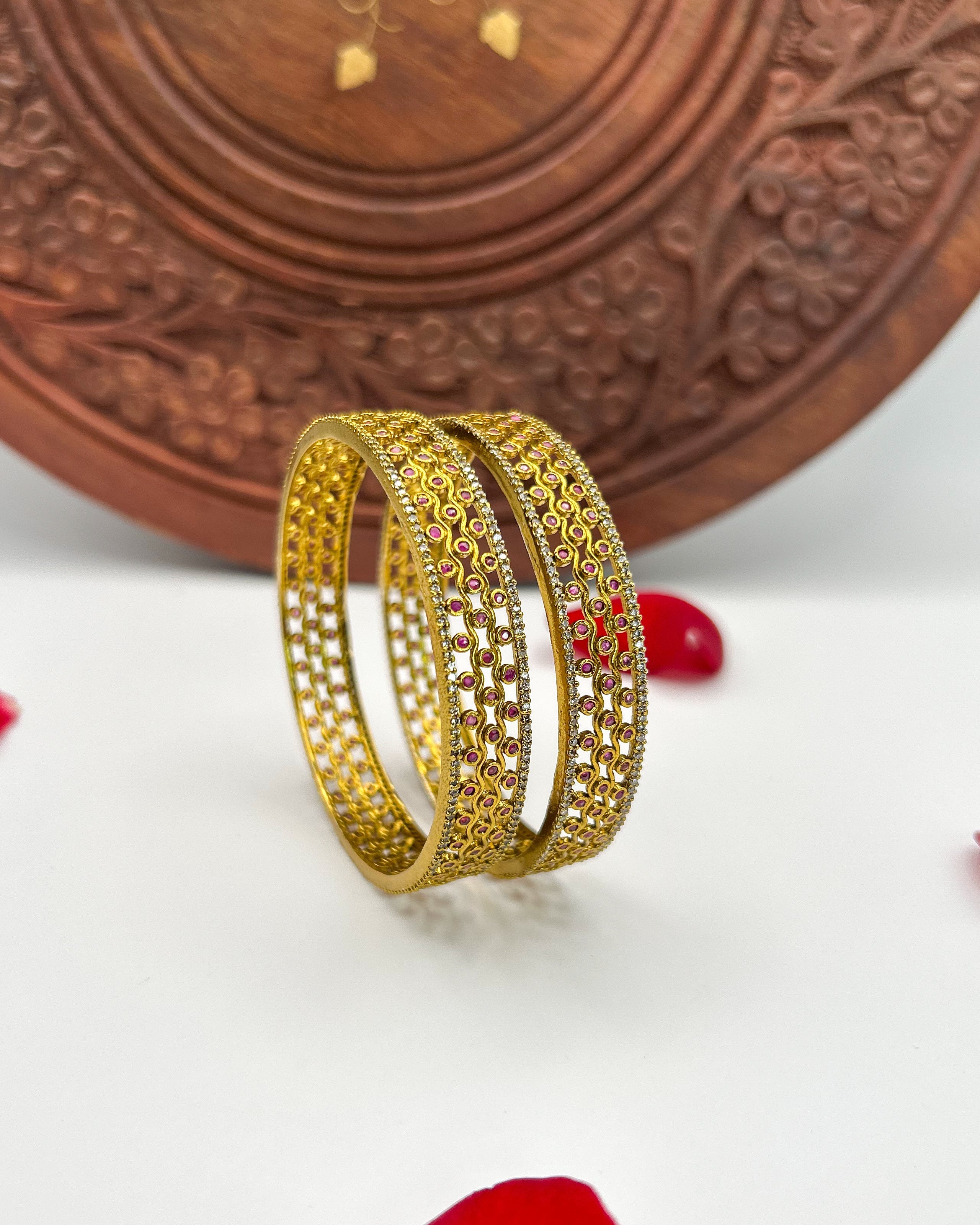 Filigree Gold Ruby Zircon bangles BG-002