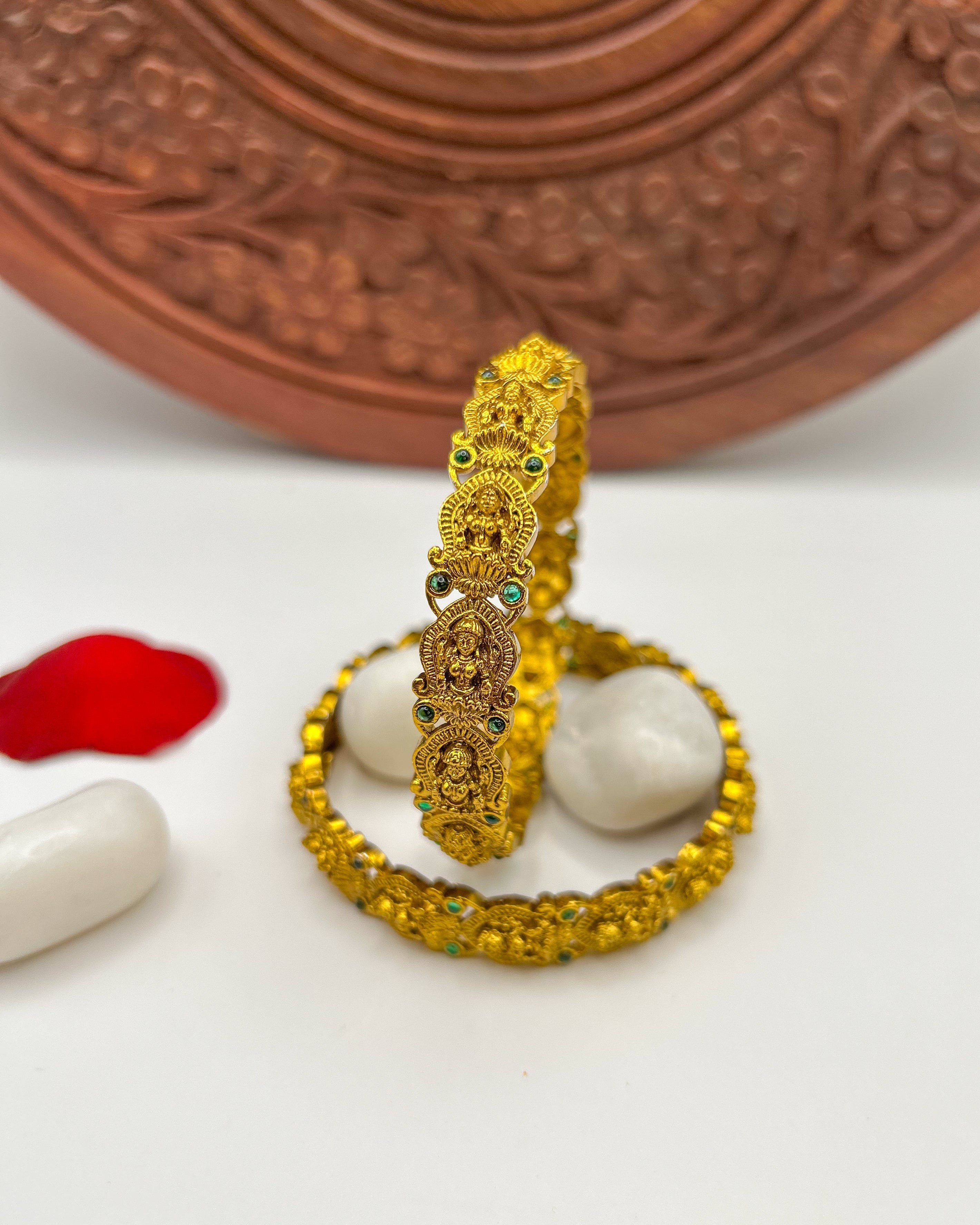 Lakshmi Motifs with green stones Bangles BG-013