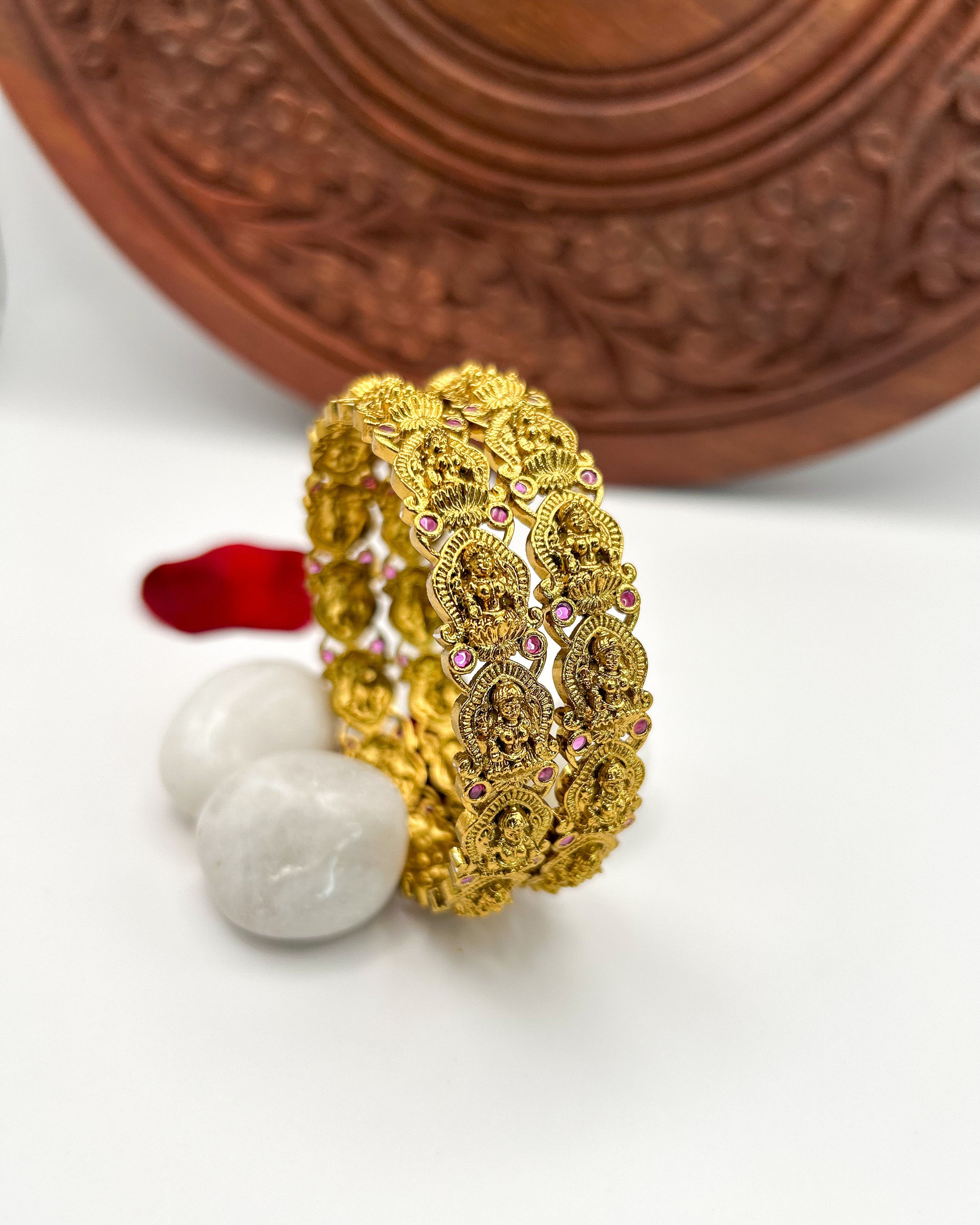 Lakshmi Motifs with red stones Bangles BG-014
