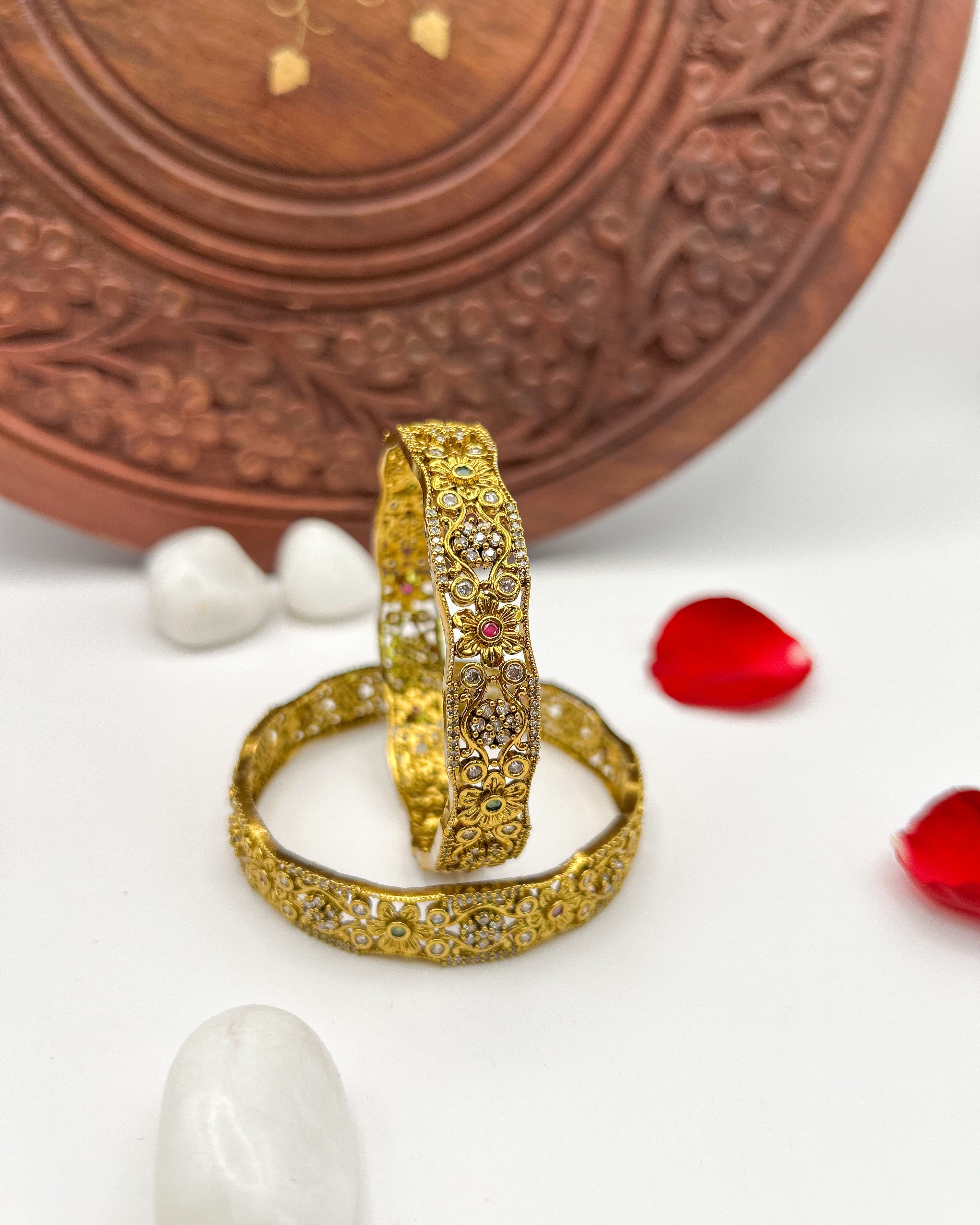 Floral antique stone bangles BG-006
