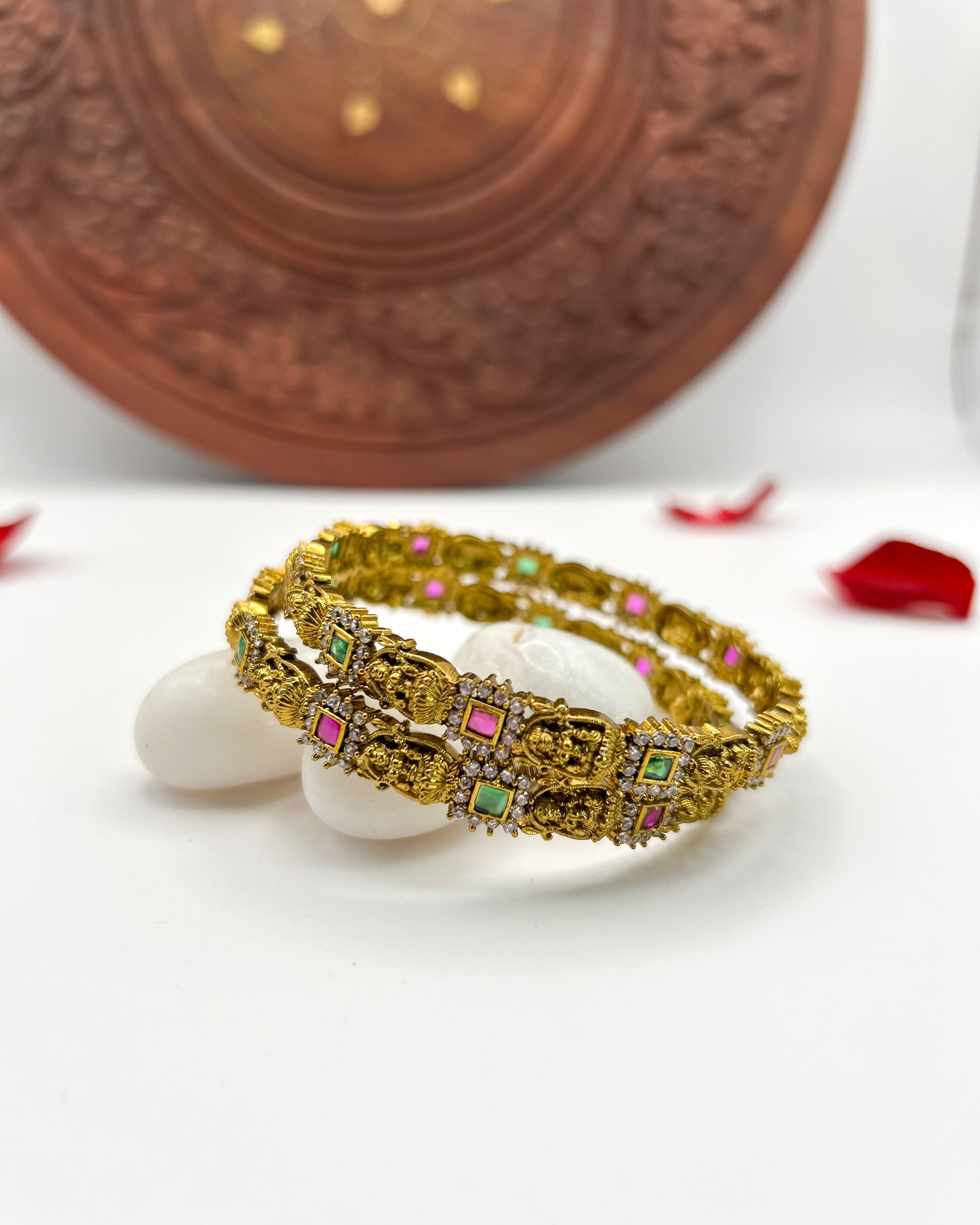 Lakshmi Red and green stone bangles BG-007