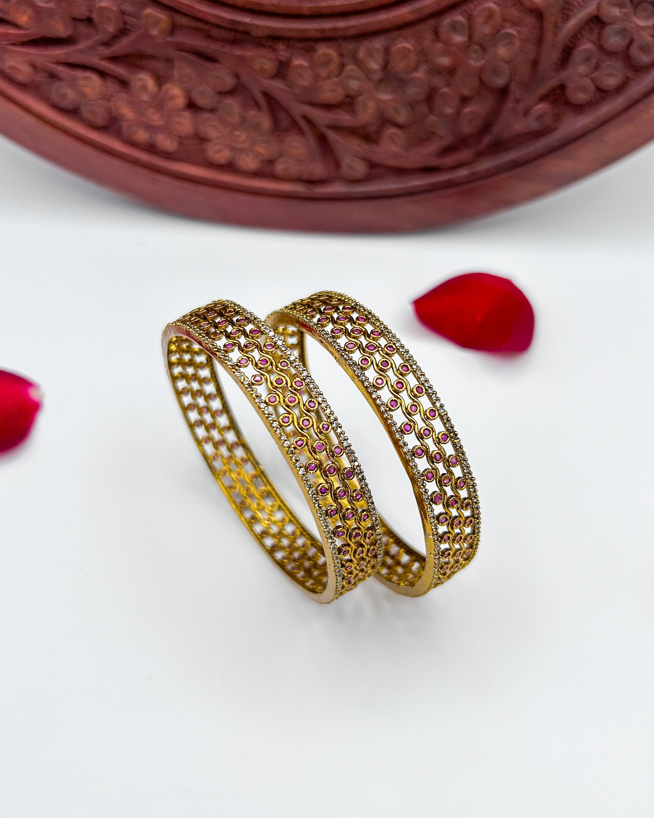 Filigree Gold Ruby Zircon bangles BG-002