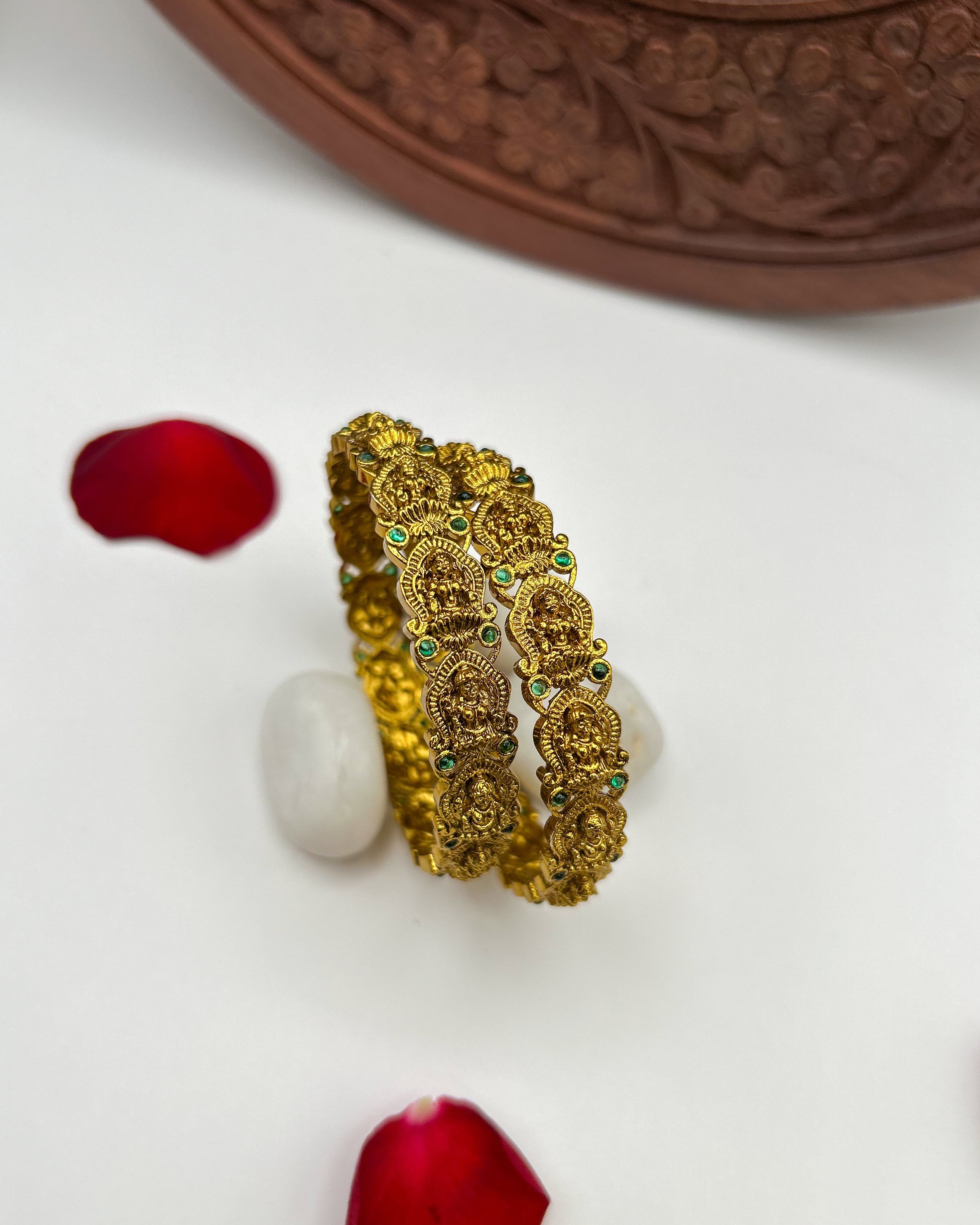 Lakshmi Motifs with green stones Bangles BG-013