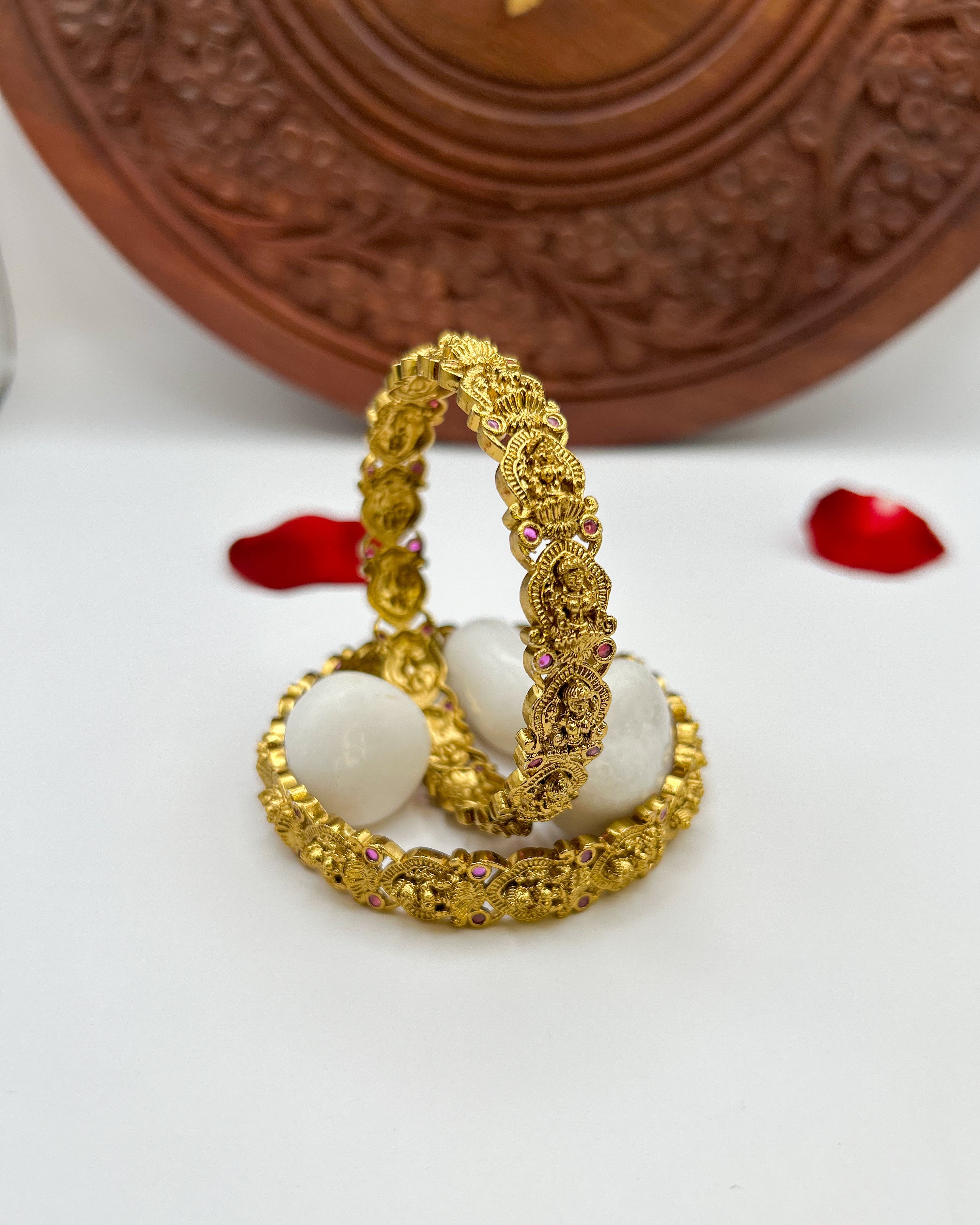 Lakshmi Motifs with red stones Bangles BG-014