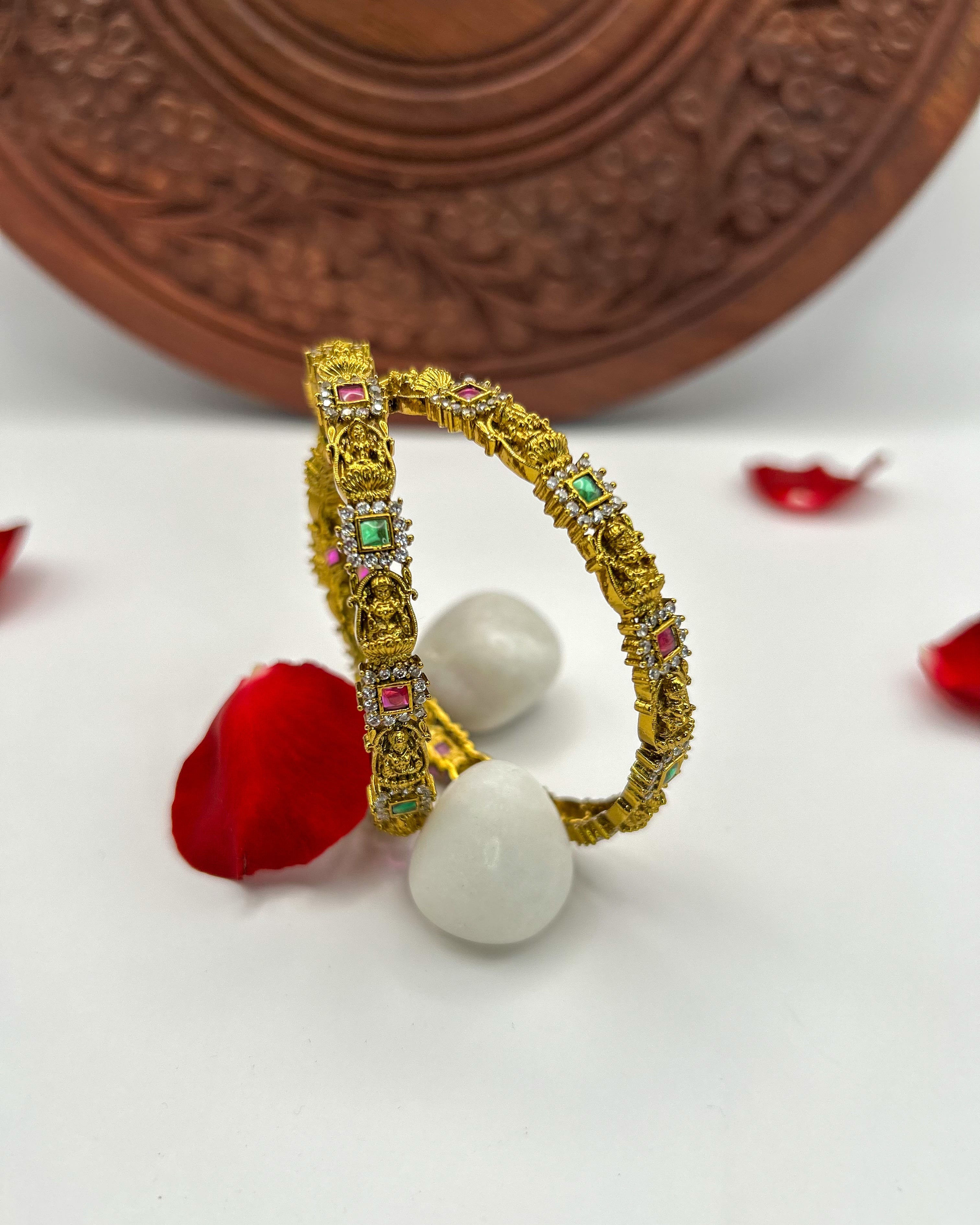 Lakshmi Red and green stone bangles BG-007
