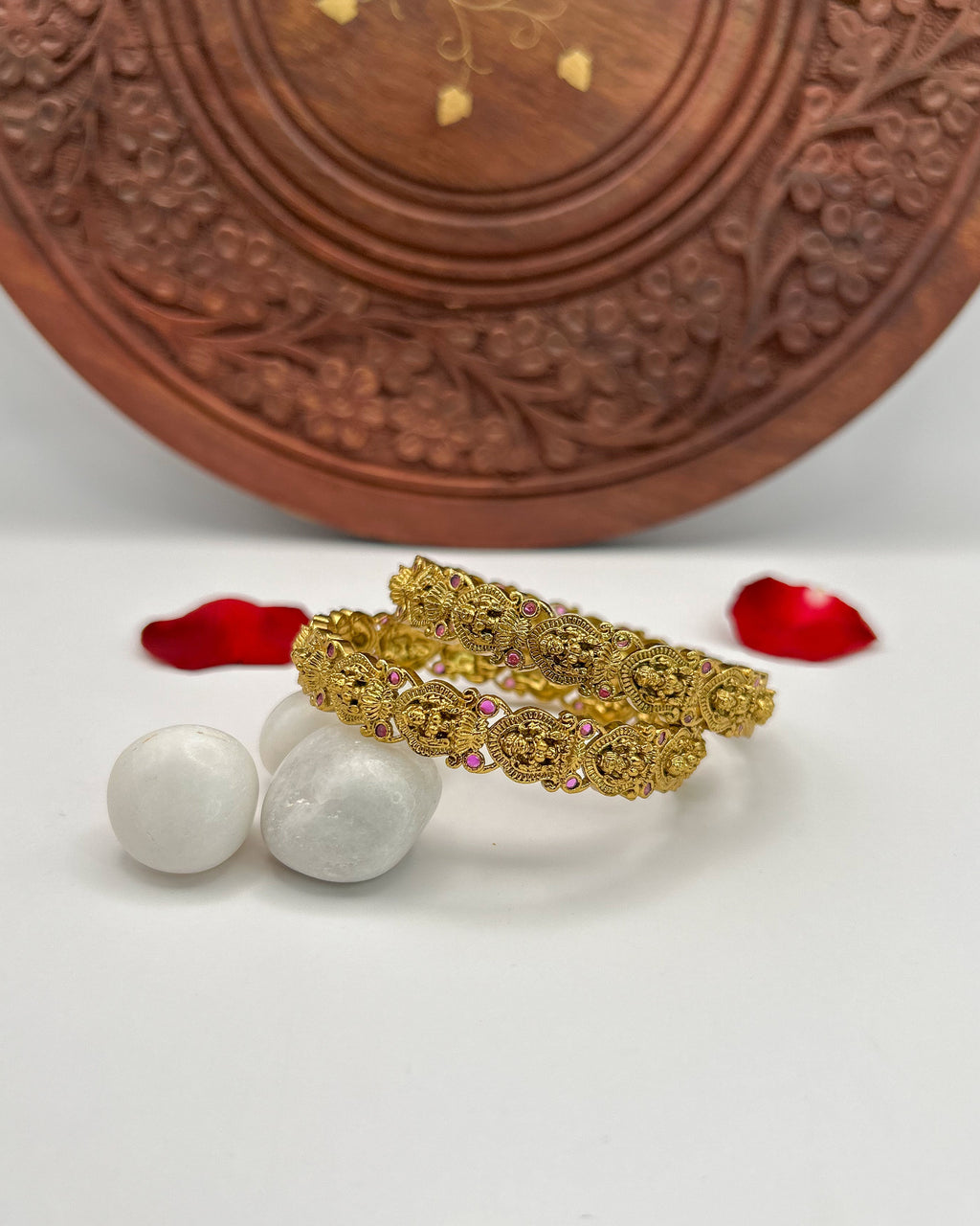 Lakshmi Motifs with red stones Bangles BG-014