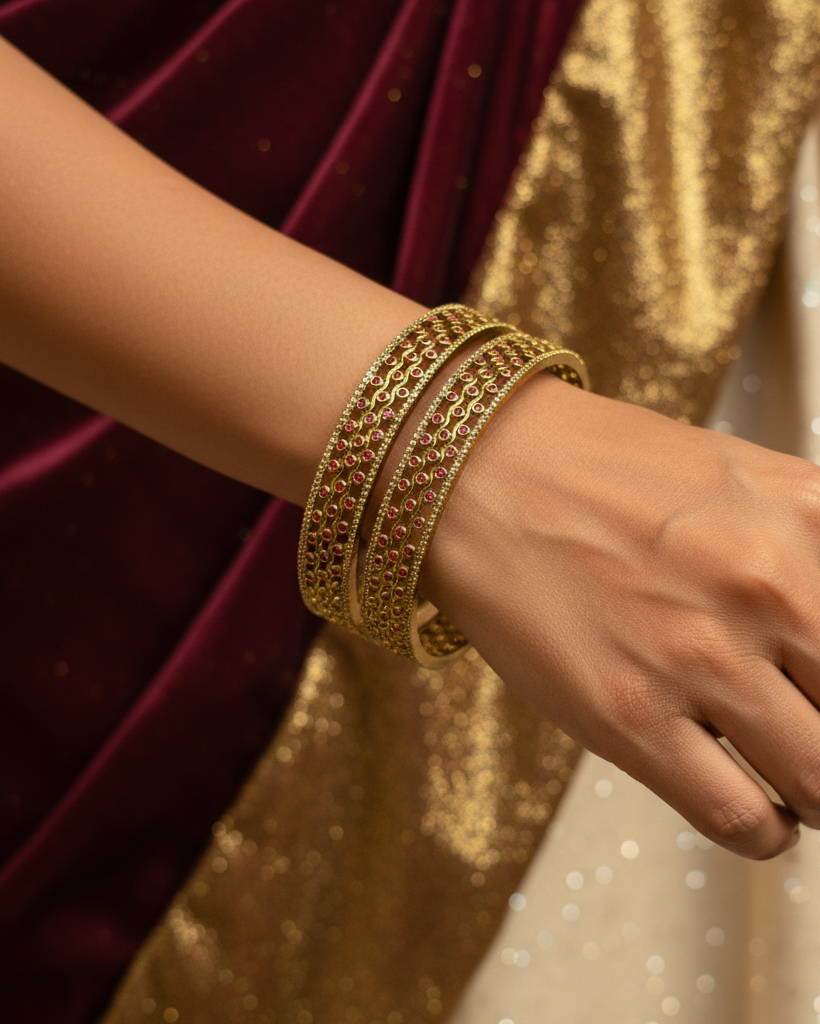 Filigree Gold Ruby Zircon bangles BG-002