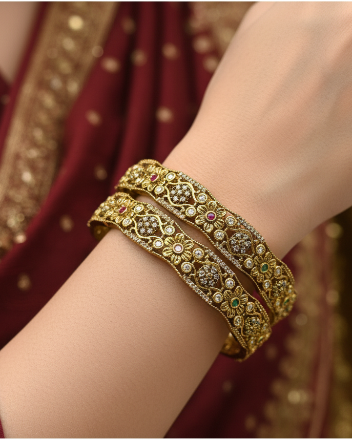 Floral antique stone bangles BG-006