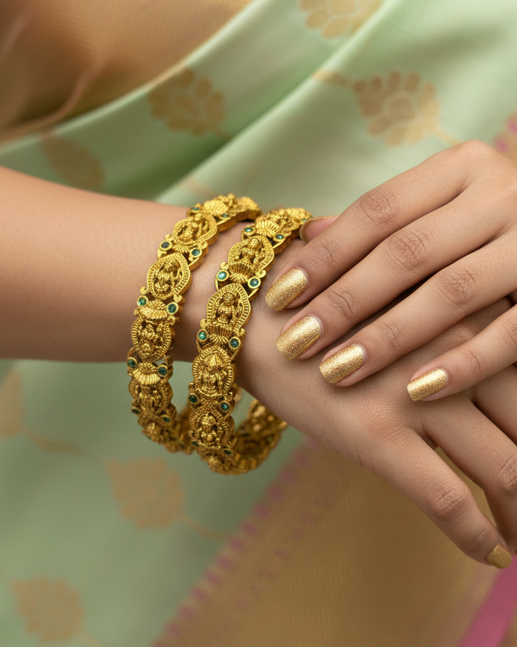 Lakshmi Motifs with green stones Bangles BG-013