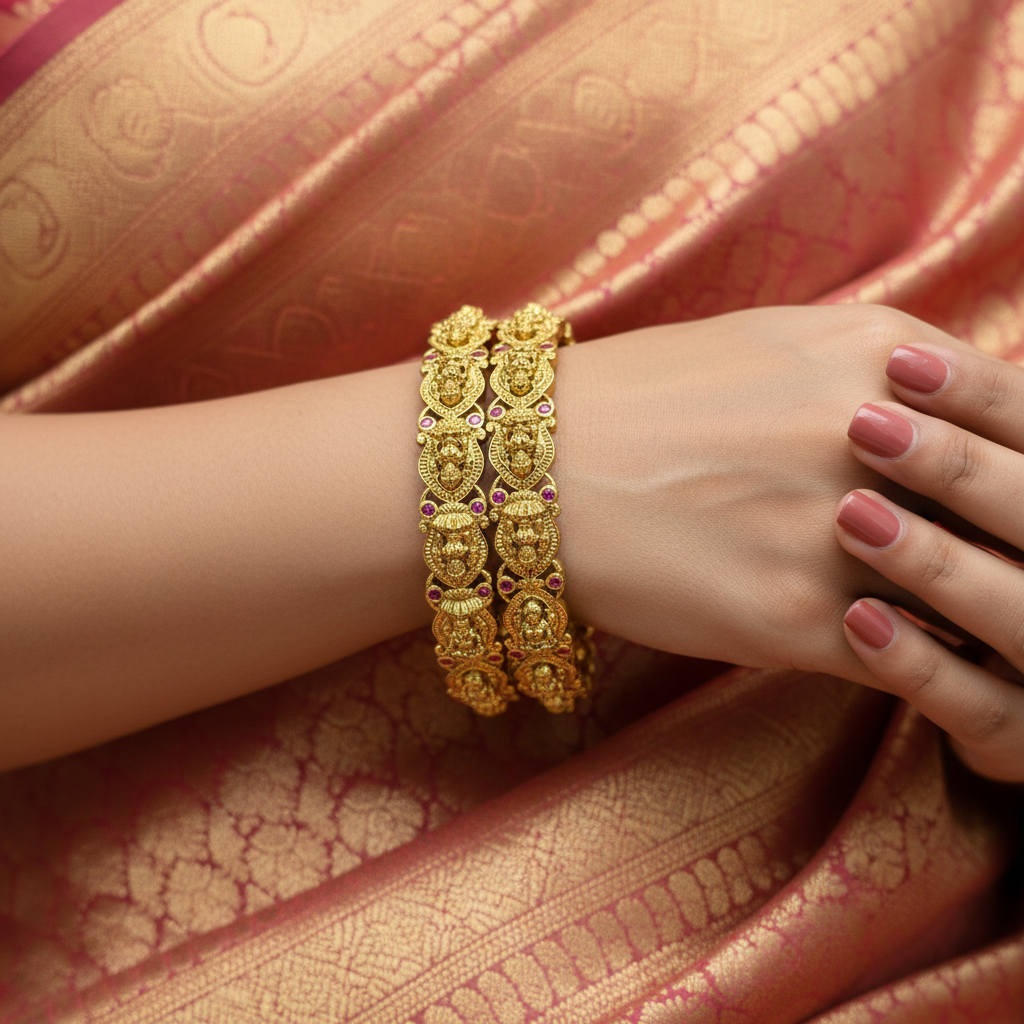 Lakshmi Motifs with red stones Bangles BG-014