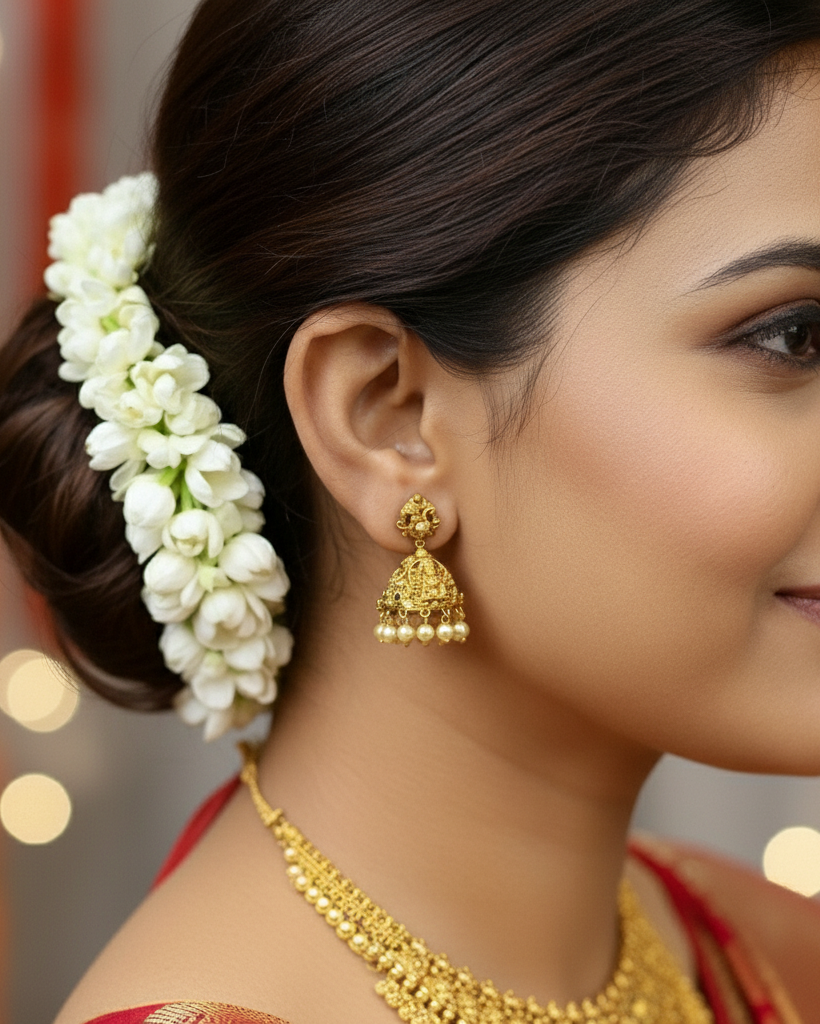 Antique Lakshmi Temple Jhumka with pearl drop ER-003