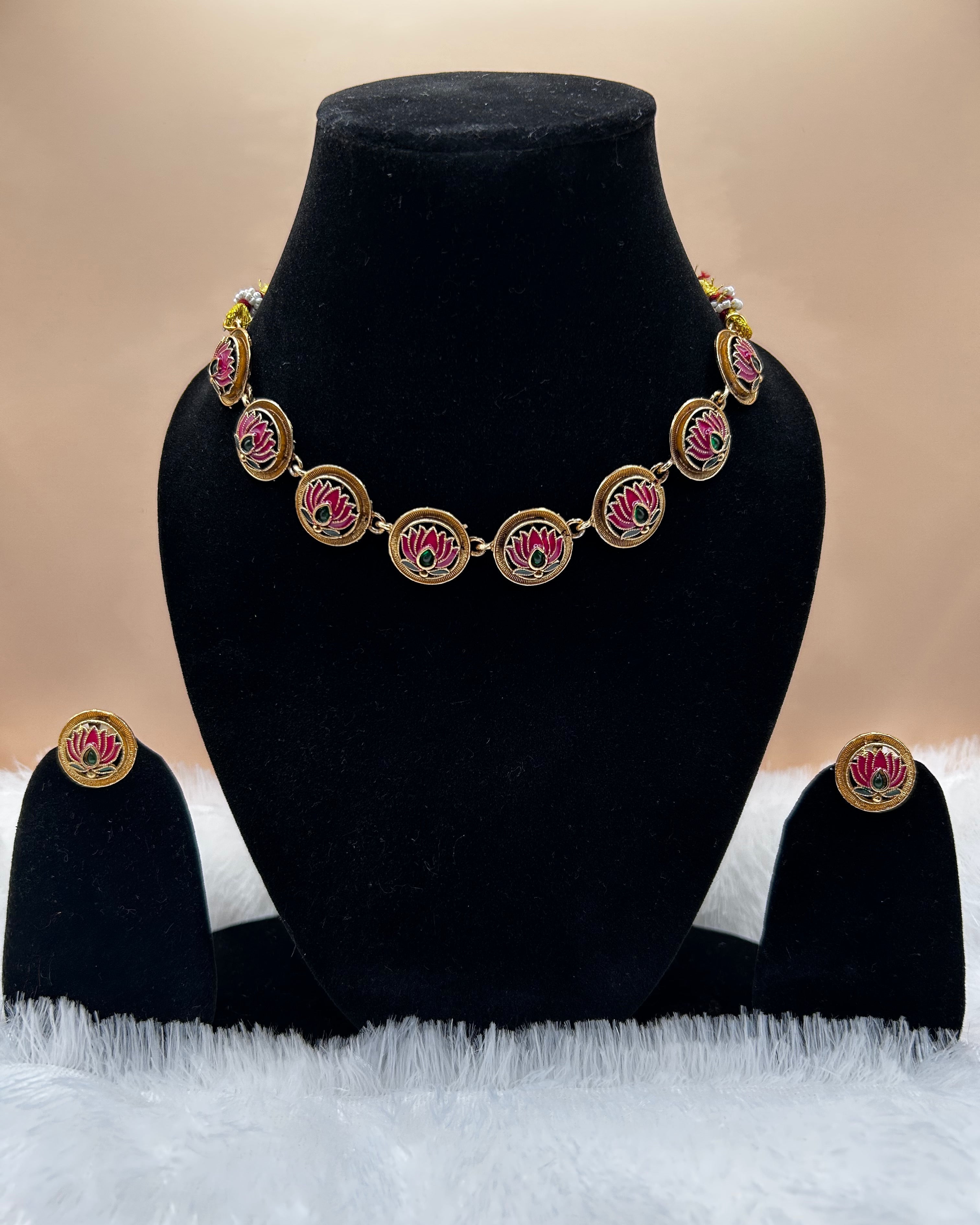 Handcrafted Lotus Enamel Choker Set NK-031