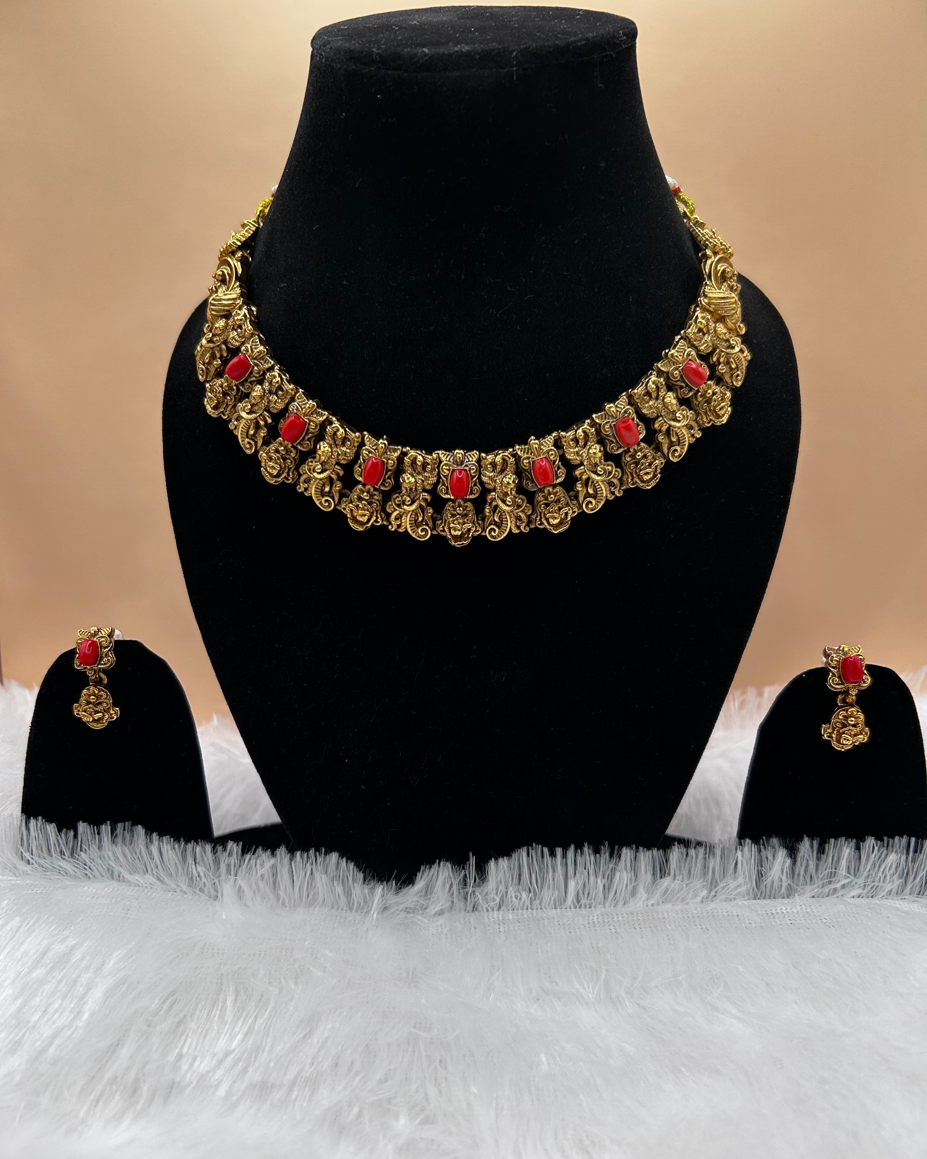 Antique Lakshmi Ruby Necklace Set NK-020