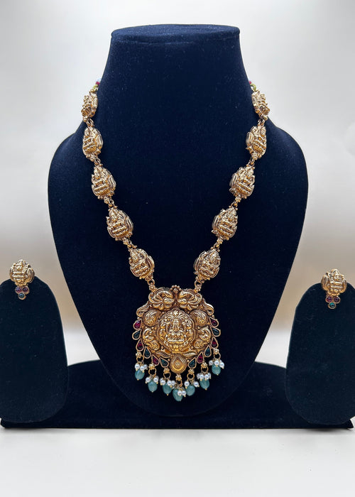 Antique Coral Lakshmi Temple Long Necklace NK-037