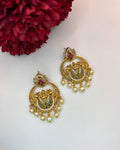 Traditional Ruby Green Lakshmi Chandbalis - Red and Green