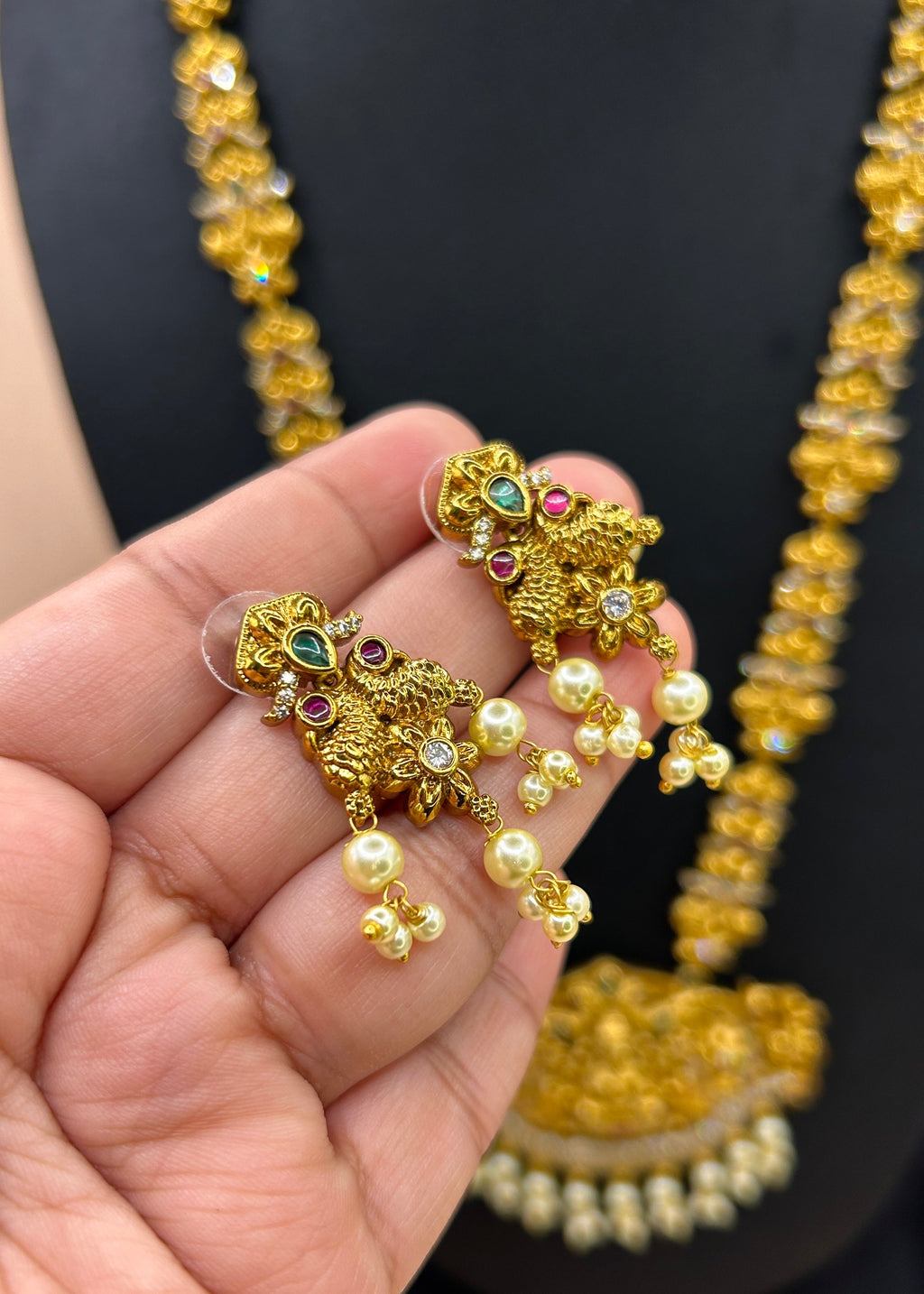 Swinging moon Lakshmi peacock temple bridal Haram NK-002