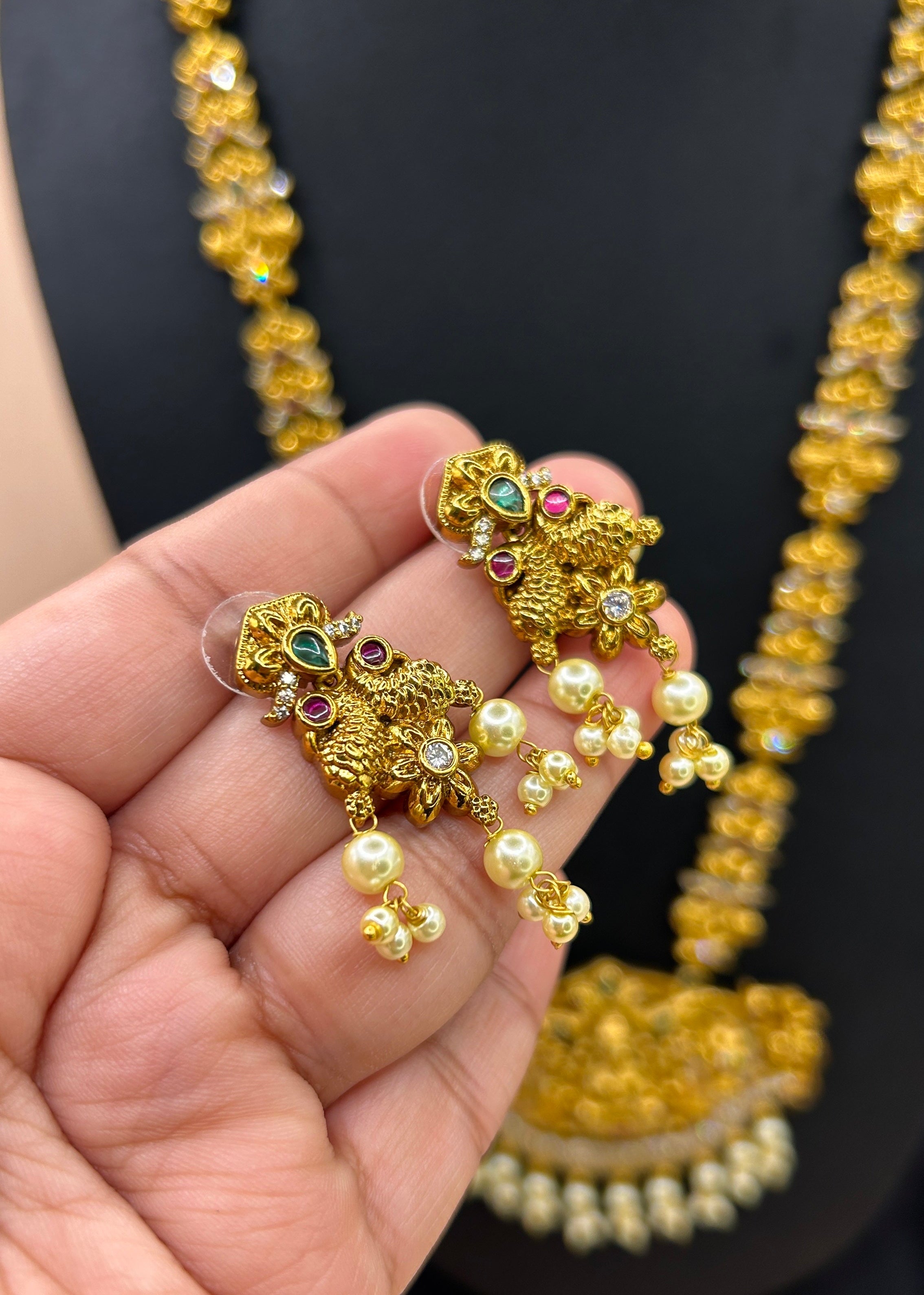 Swinging moon Lakshmi peacock temple bridal Haram NK-002