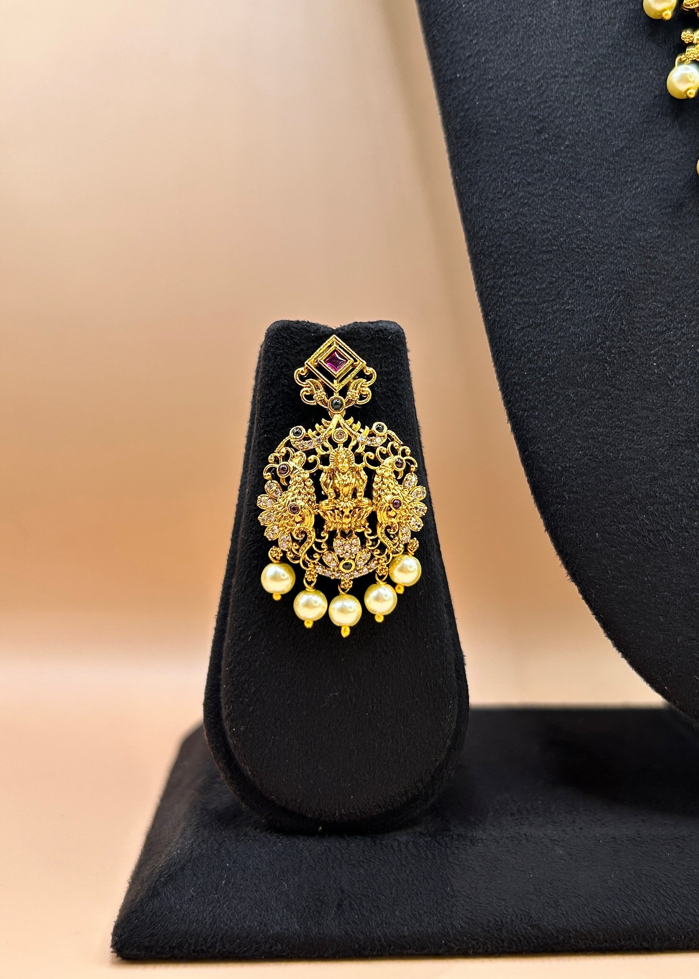 Complete antique gold Lakshmi peacock bridal combo set NK-054