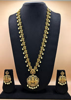 Antique gold Lakshmi peacock floral long bridal Haram NK-011