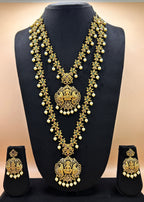 Complete antique gold Lakshmi peacock bridal combo set NK-054