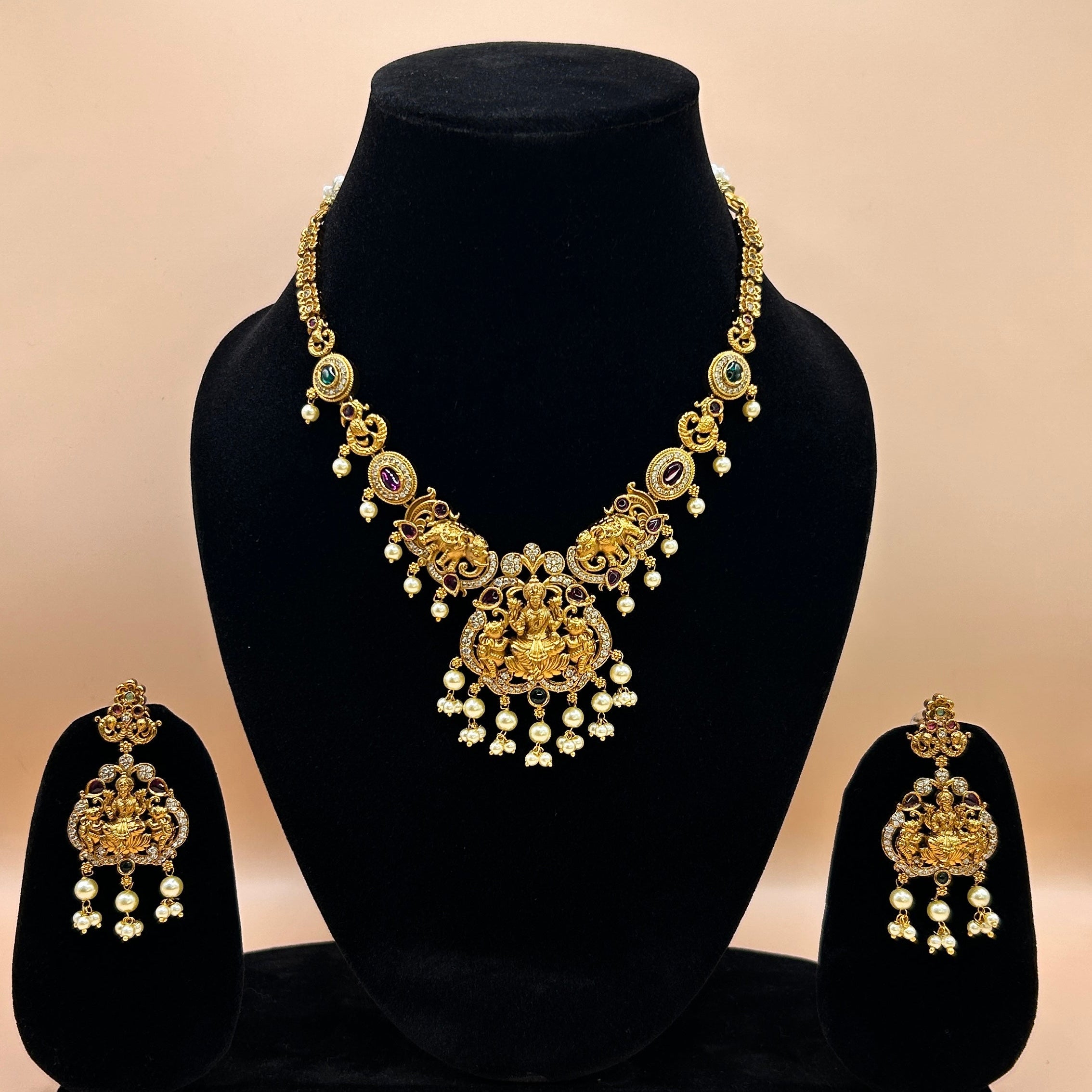 Divine Gaja Lakshmi antique peacock necklace
