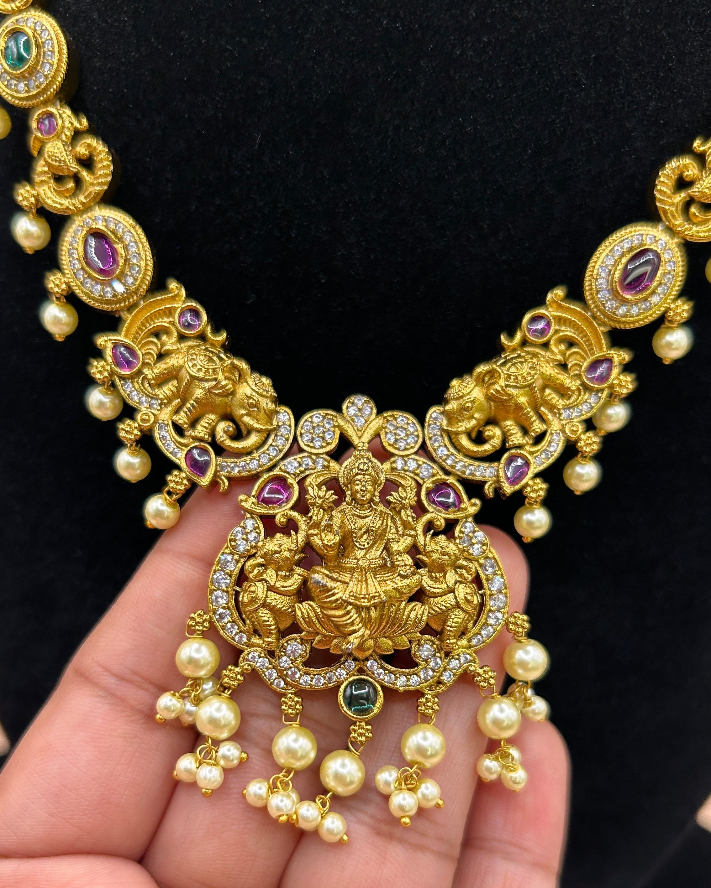 Divine Gaja Lakshmi antique peacock necklace
