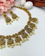 Antique Moon Motif Pearl Necklace NK-027