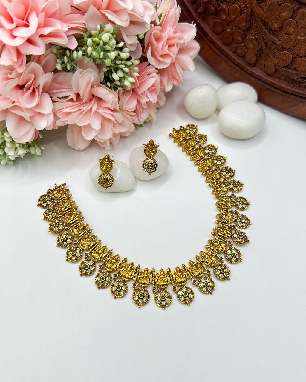 Traditional gold Goddess Lakshmi necklace set NK-017
