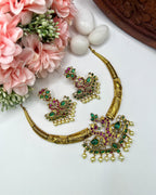 Ornate peacock gemstone jewelry set NK-020
