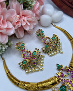 Ornate peacock gemstone jewelry set NK-020