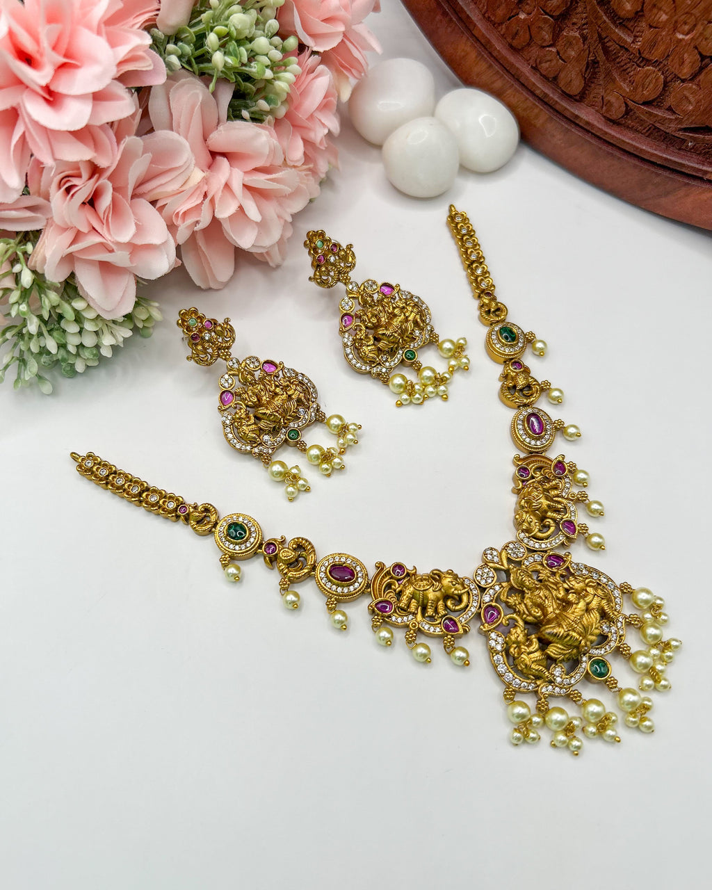 Divine Gaja Lakshmi antique peacock necklace