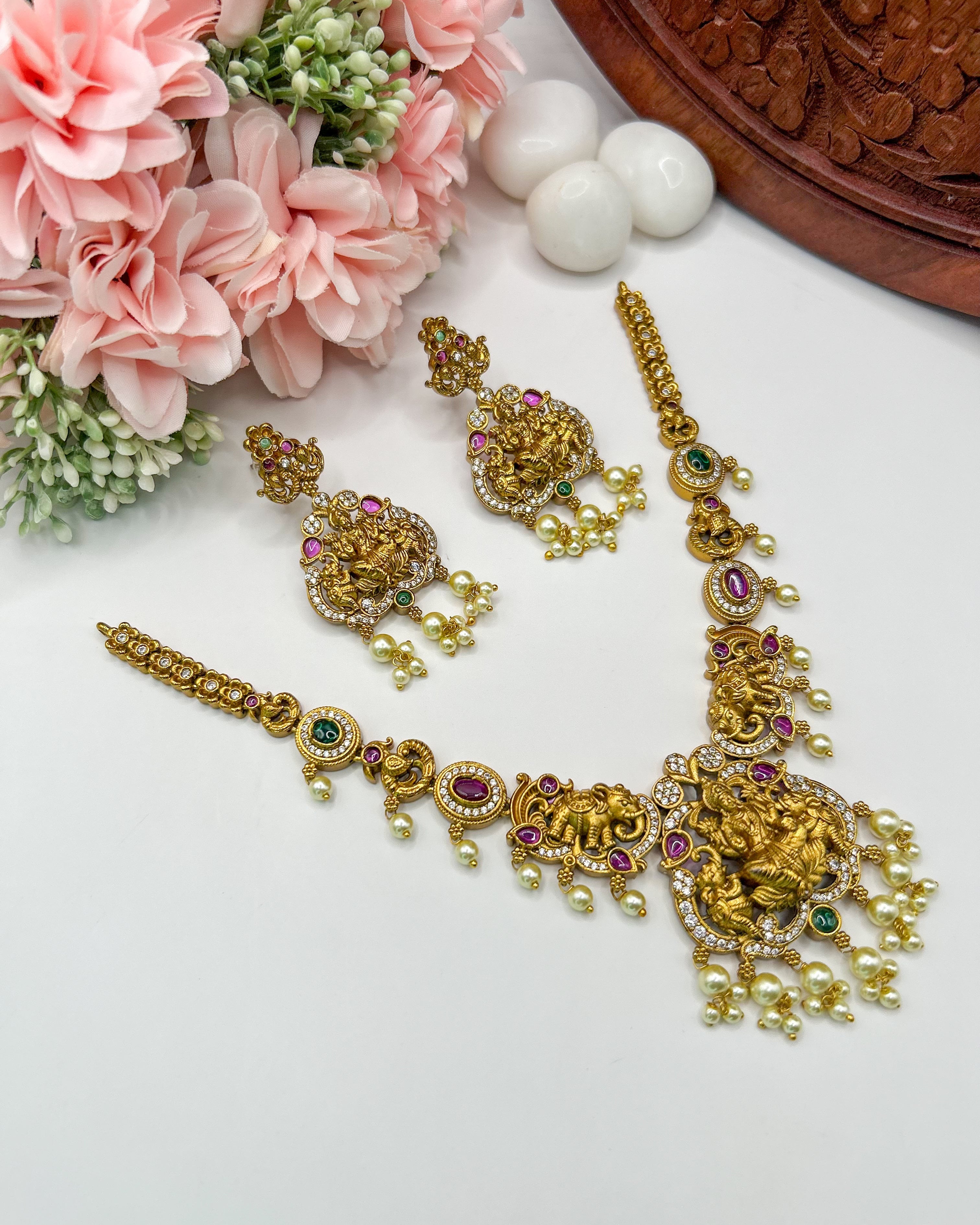 Divine Gaja Lakshmi antique peacock necklace