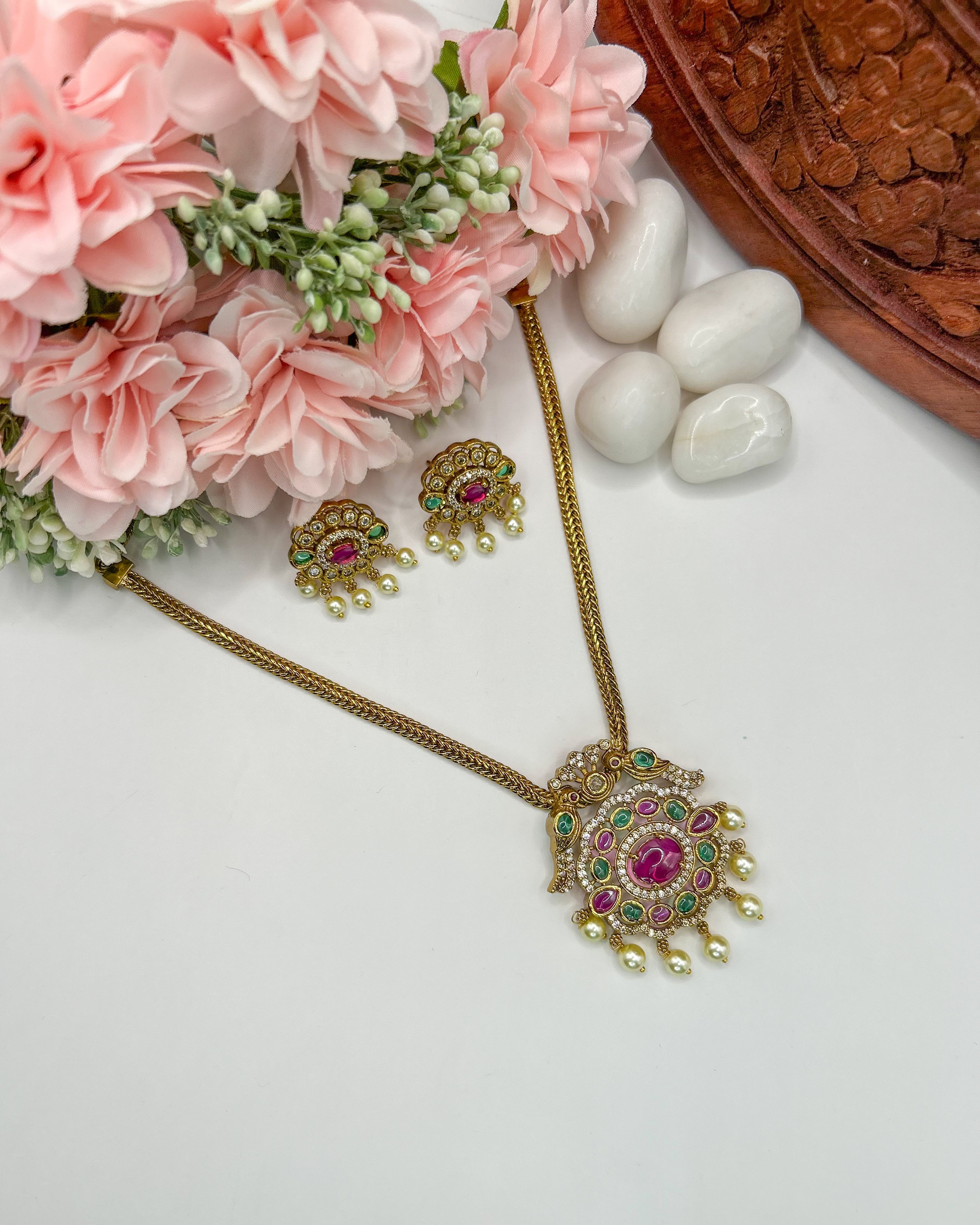 Kundan Ruby Floral Pendant Necklace