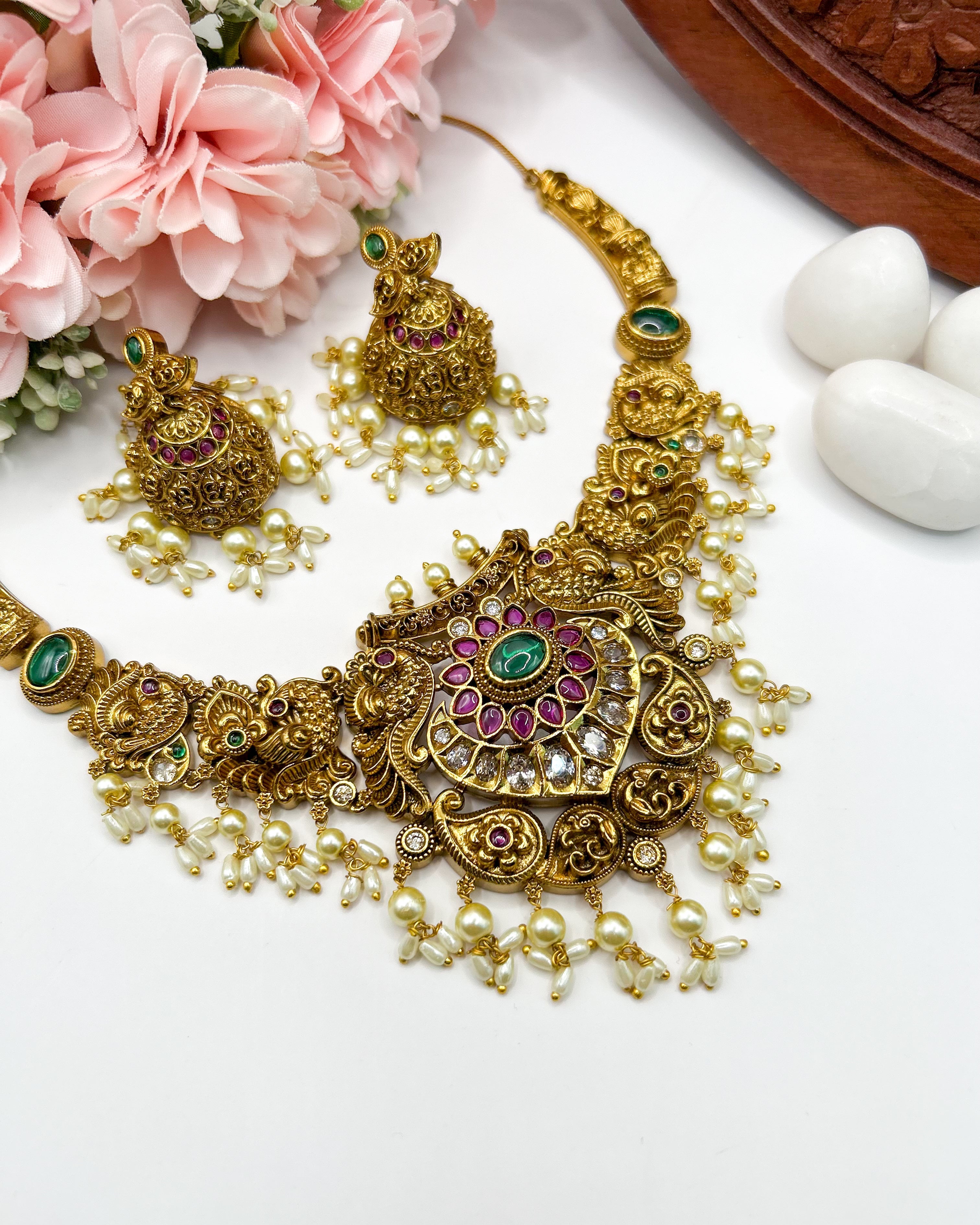 Antique gold peacock jewelry set NK-019