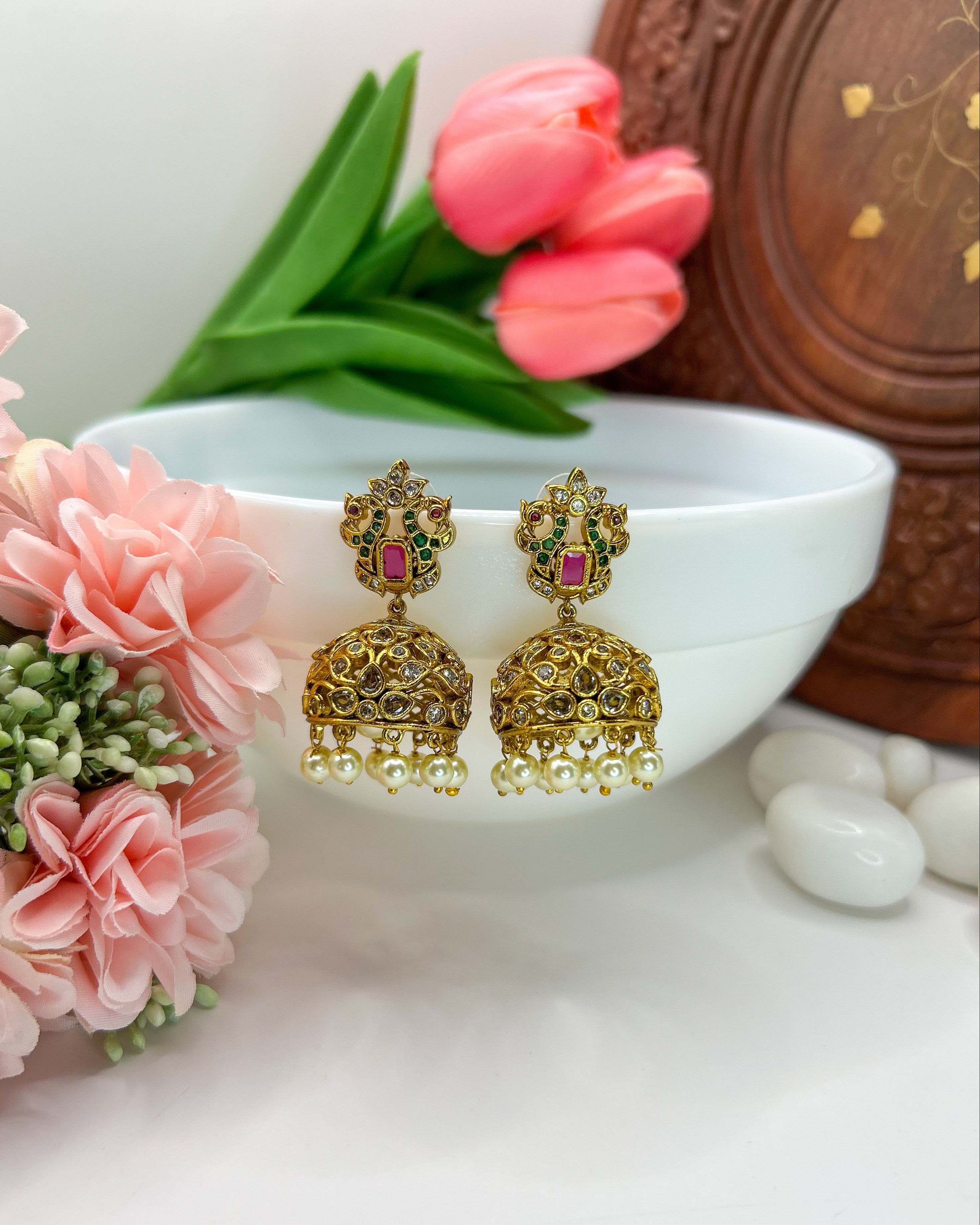 Vintage Kundan Dome Pearl Jhumka ER-007