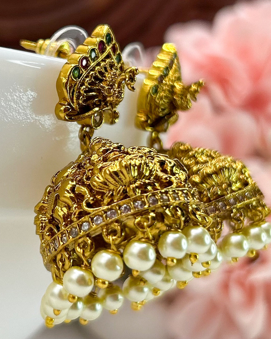 Peacock in full Plume Pearl Jhumka ER-008