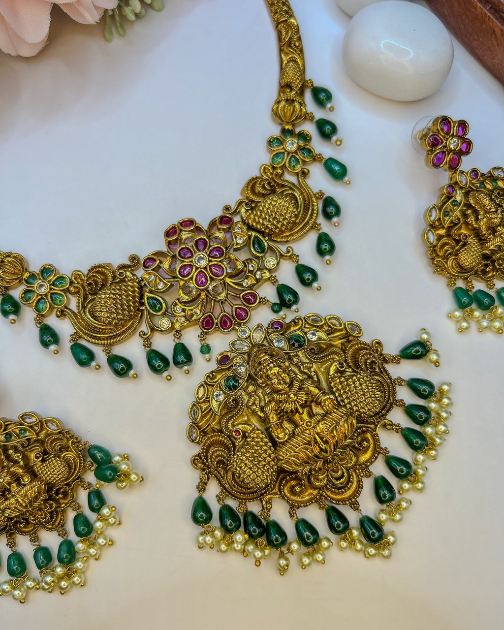 Antique Temple Lakshmi peacock set NK-016