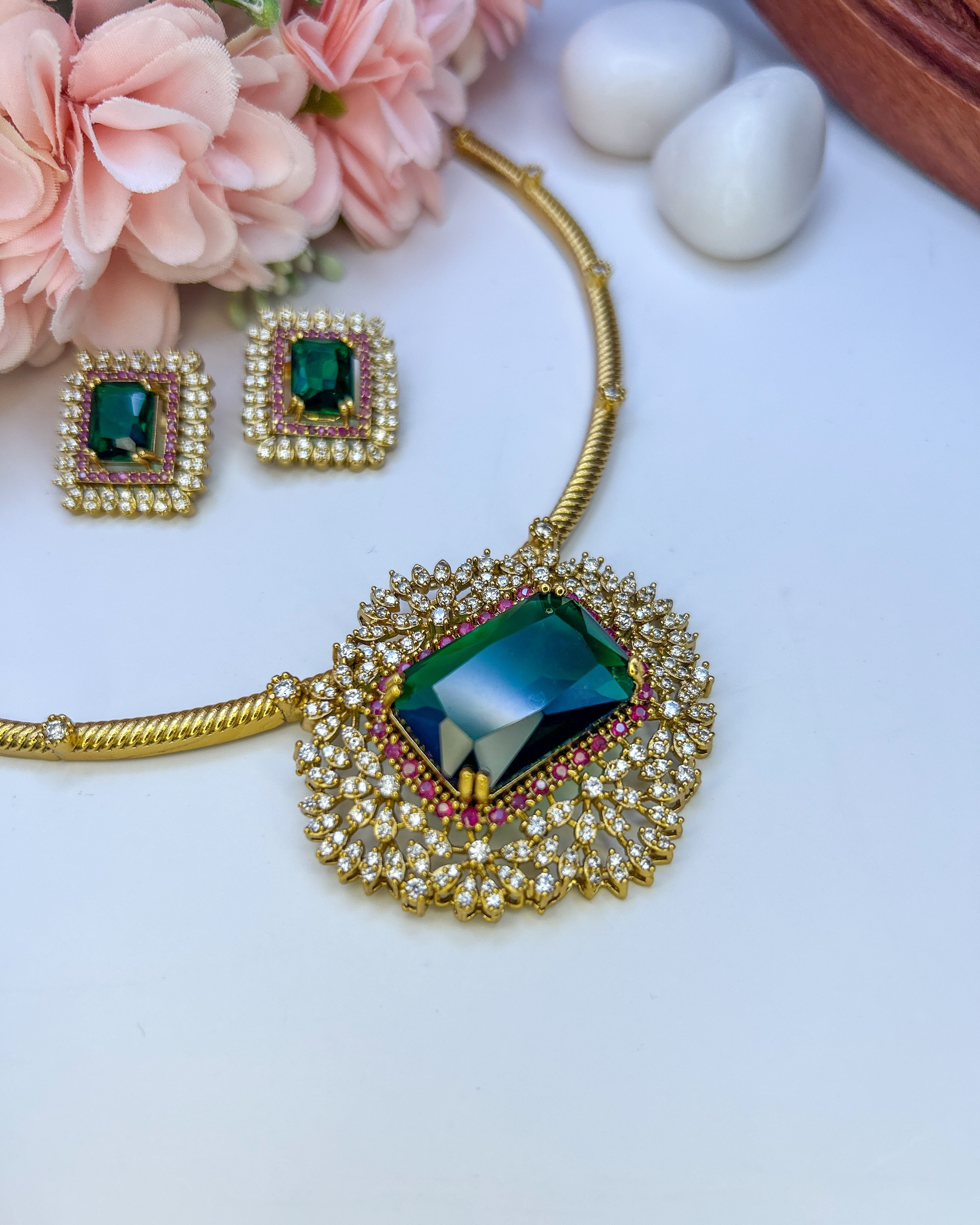 Exquisite emerald American Diamond set NK-051