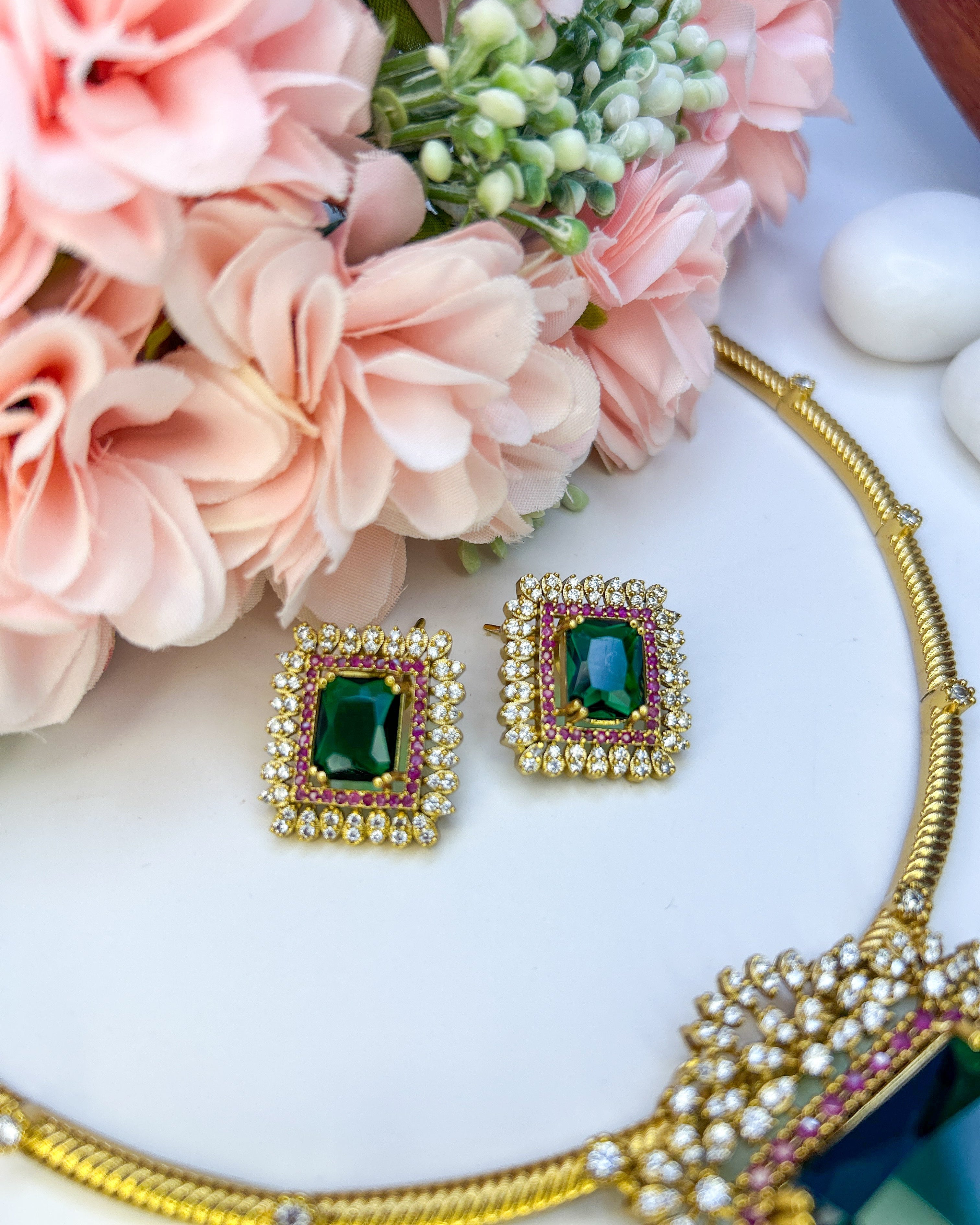 Exquisite emerald American Diamond set NK-051