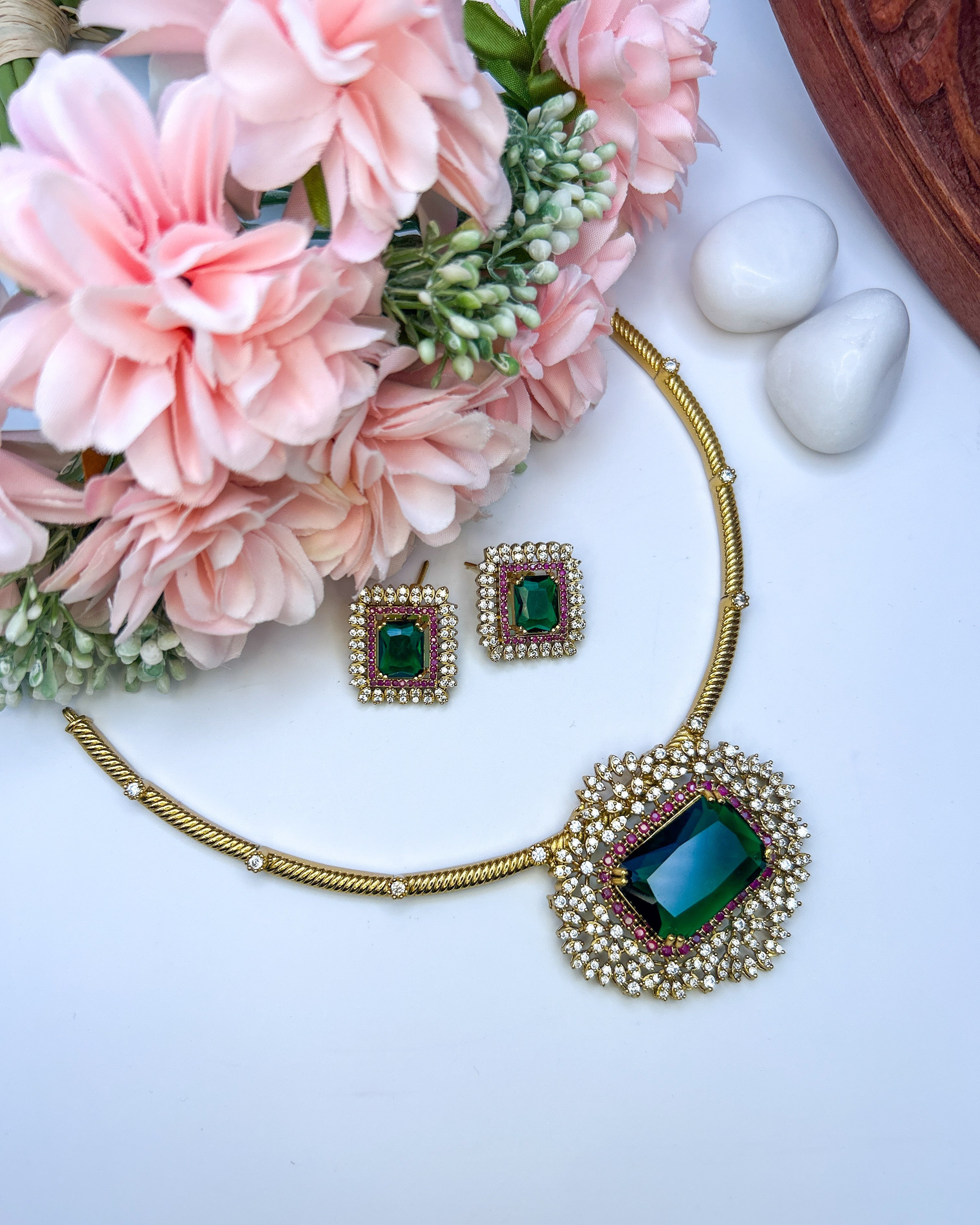 Exquisite emerald American Diamond set NK-051
